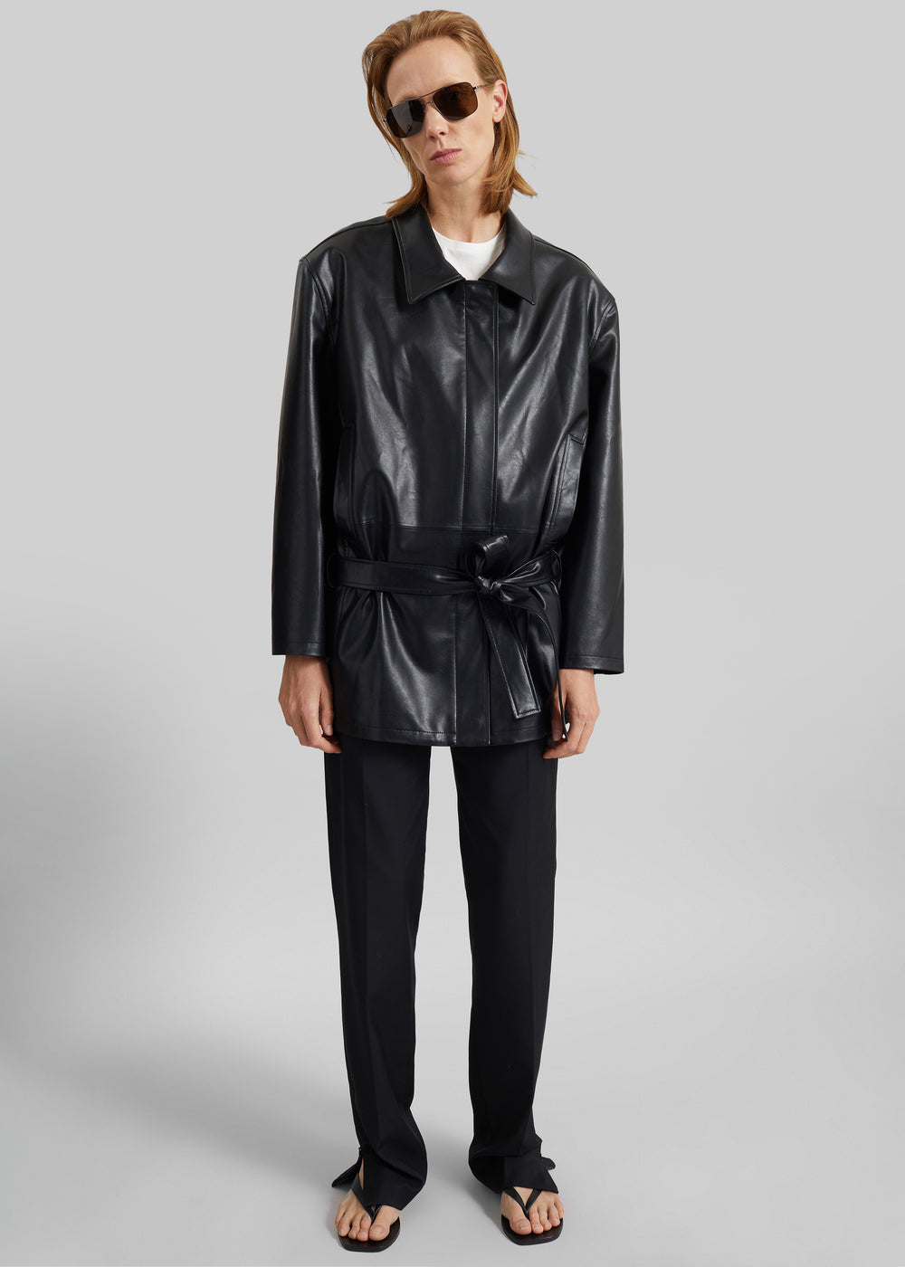 Low Classic Low Waist Artificial Leather Jacket - Black - 1