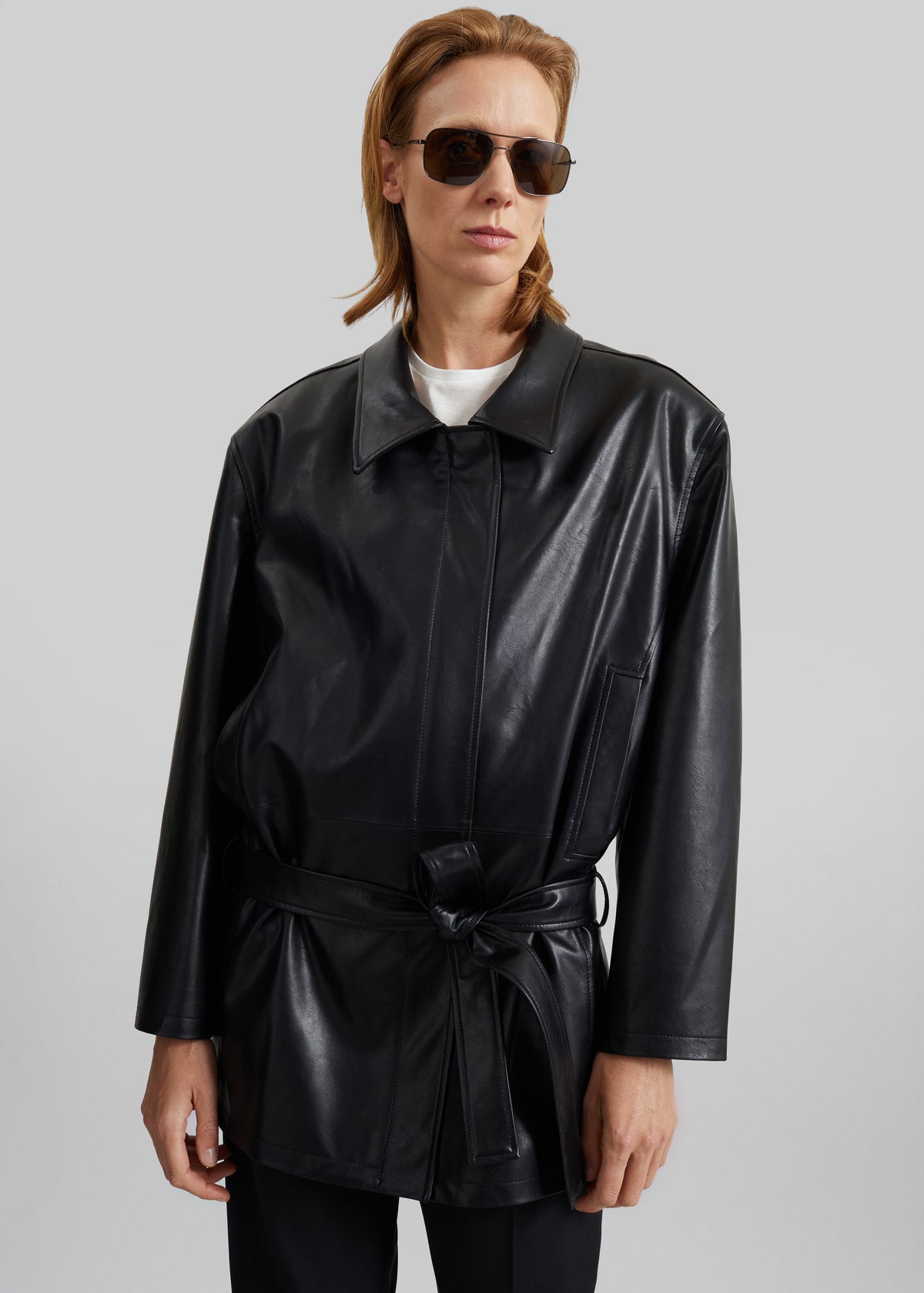 Low Classic Low Waist Artificial Leather Jacket - Black - 4