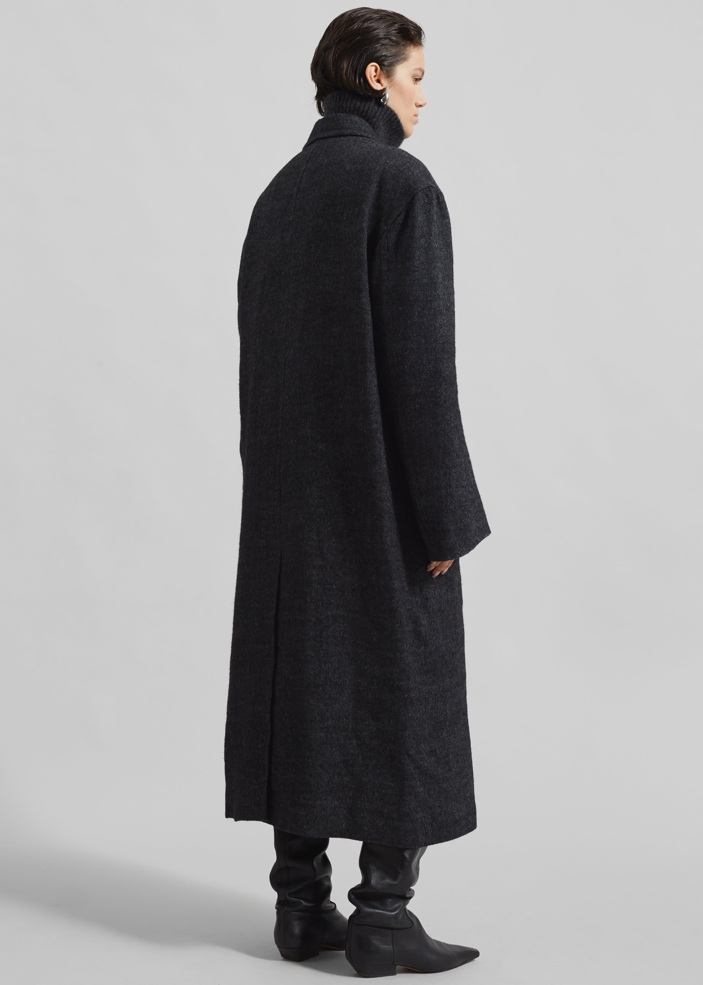 Low Classic Melange Wool Oversized Coat - Black - 7