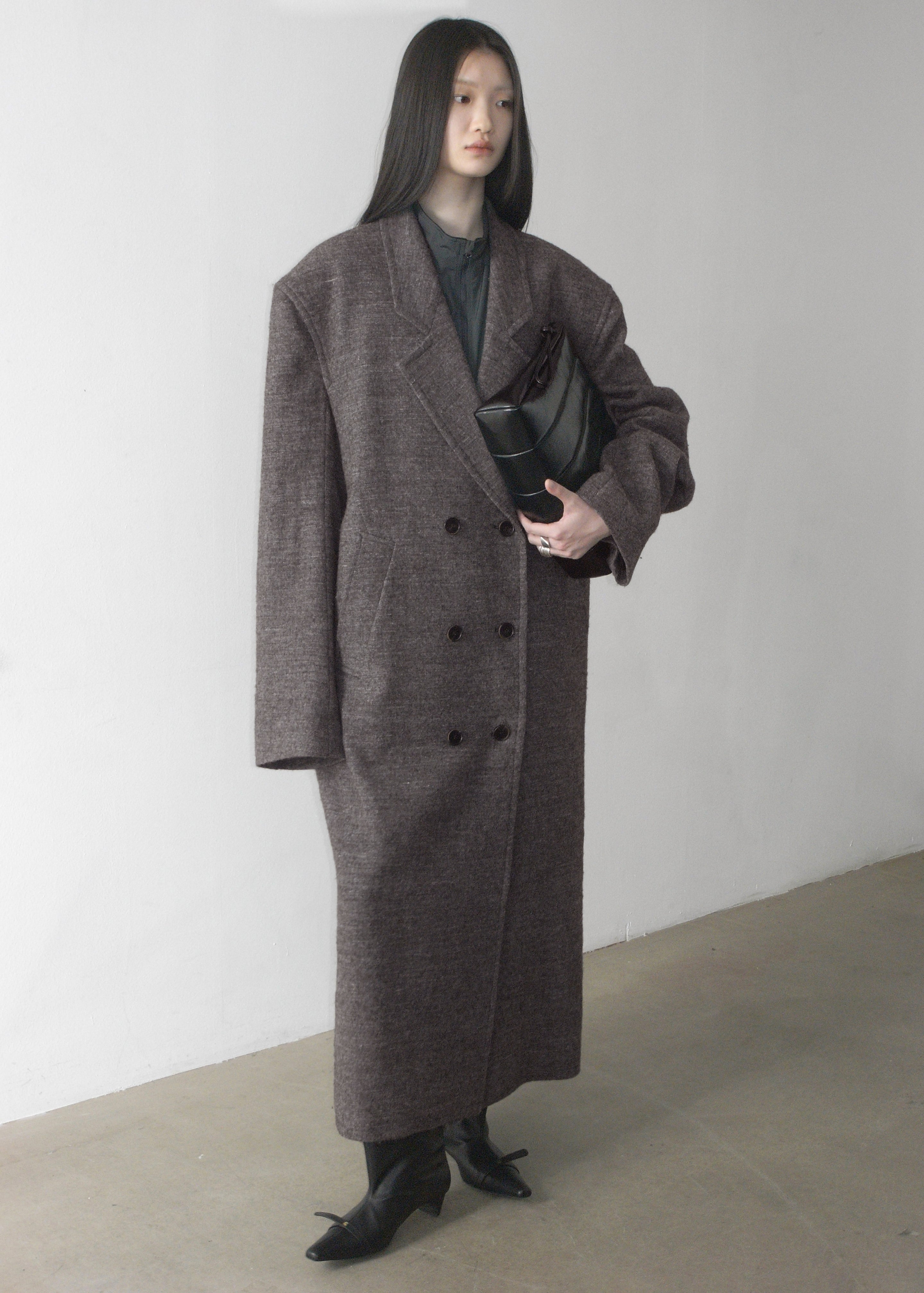 Low Classic Melange Wool Oversized Coat - Grey - 6