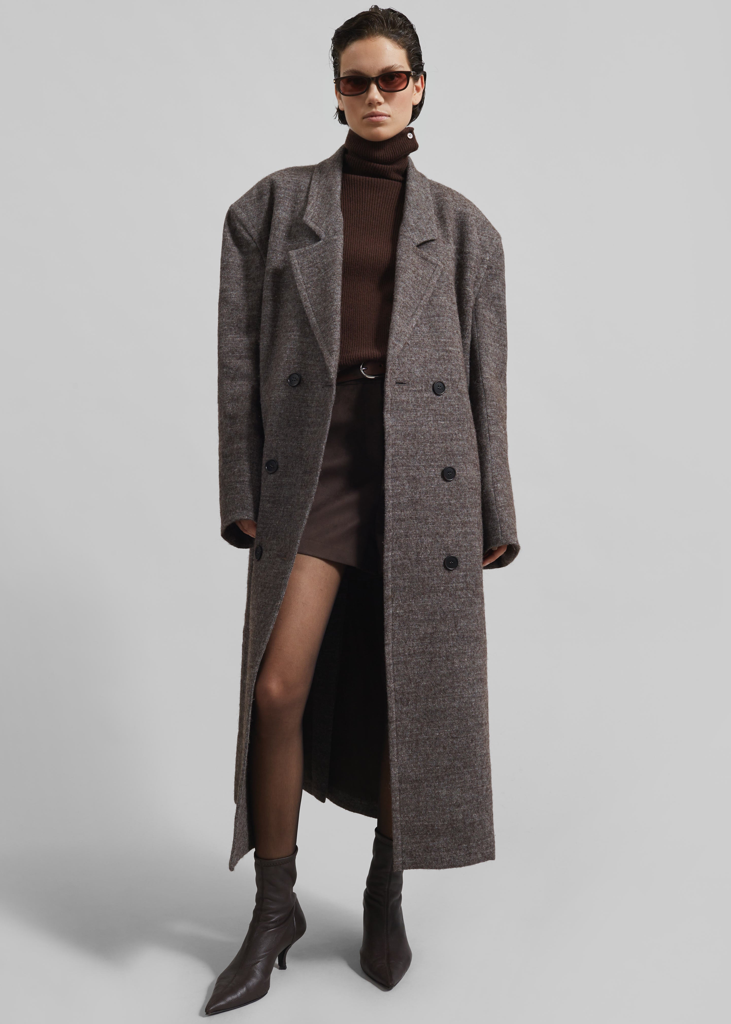 Low Classic Melange Wool Oversized Coat - Grey - 3