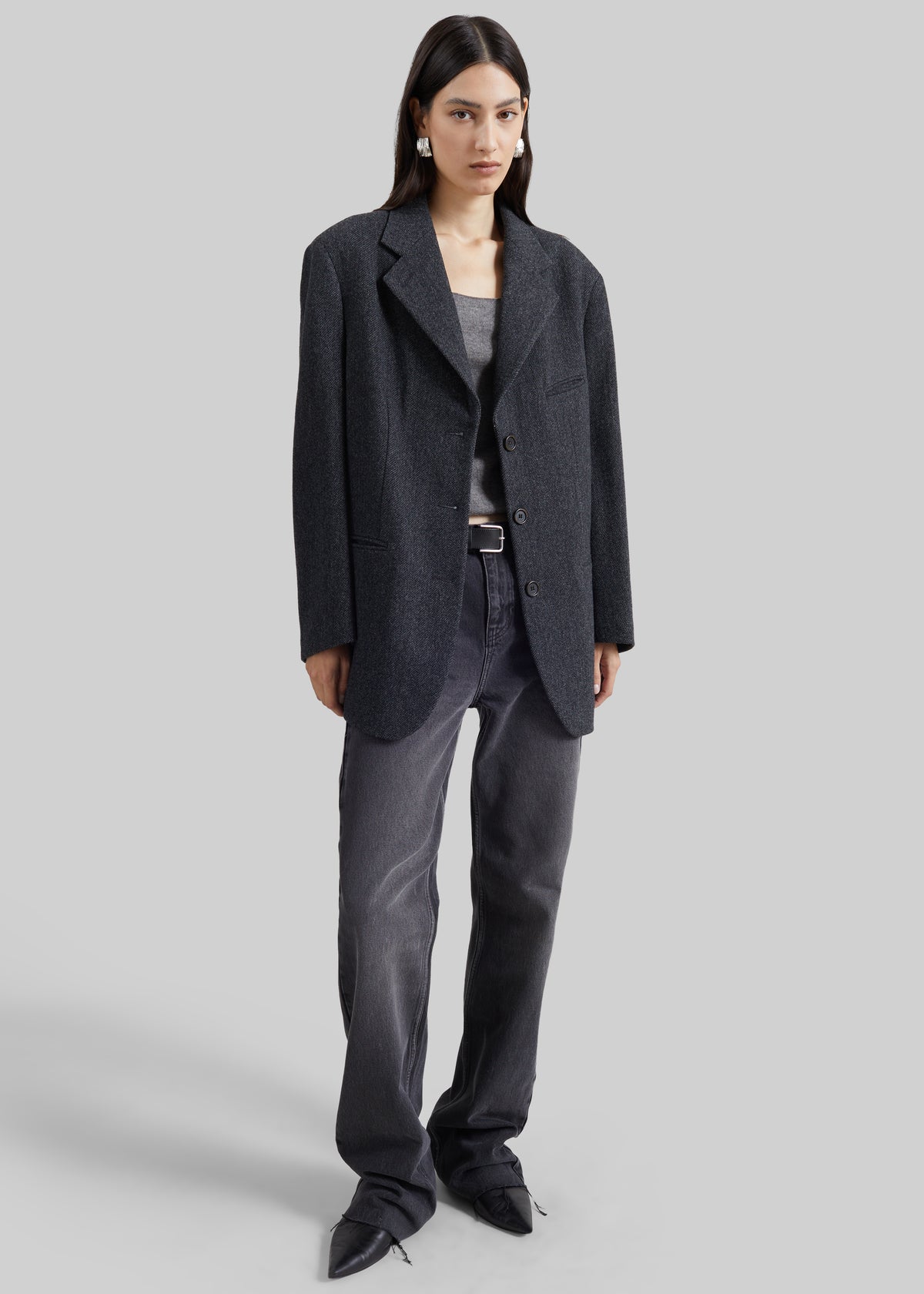 Low Classic Oversized Wool Tailored Jacket - Grey