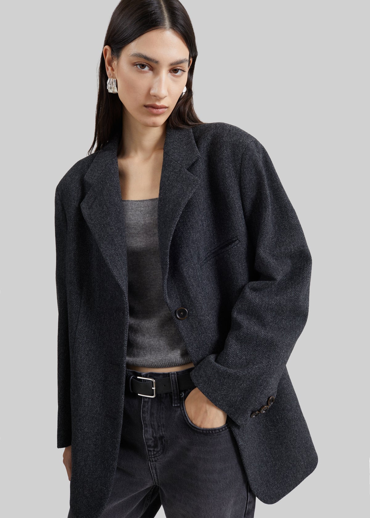 Low Classic Oversized Wool Tailored Jacket - Grey