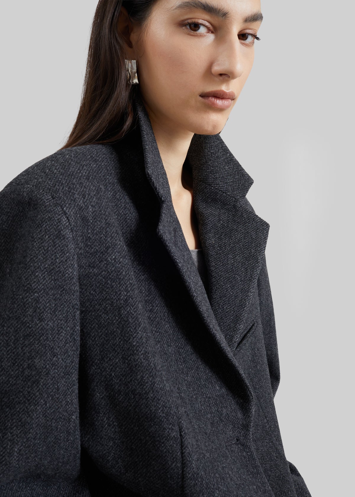 Low Classic Oversized Wool Tailored Jacket - Grey
