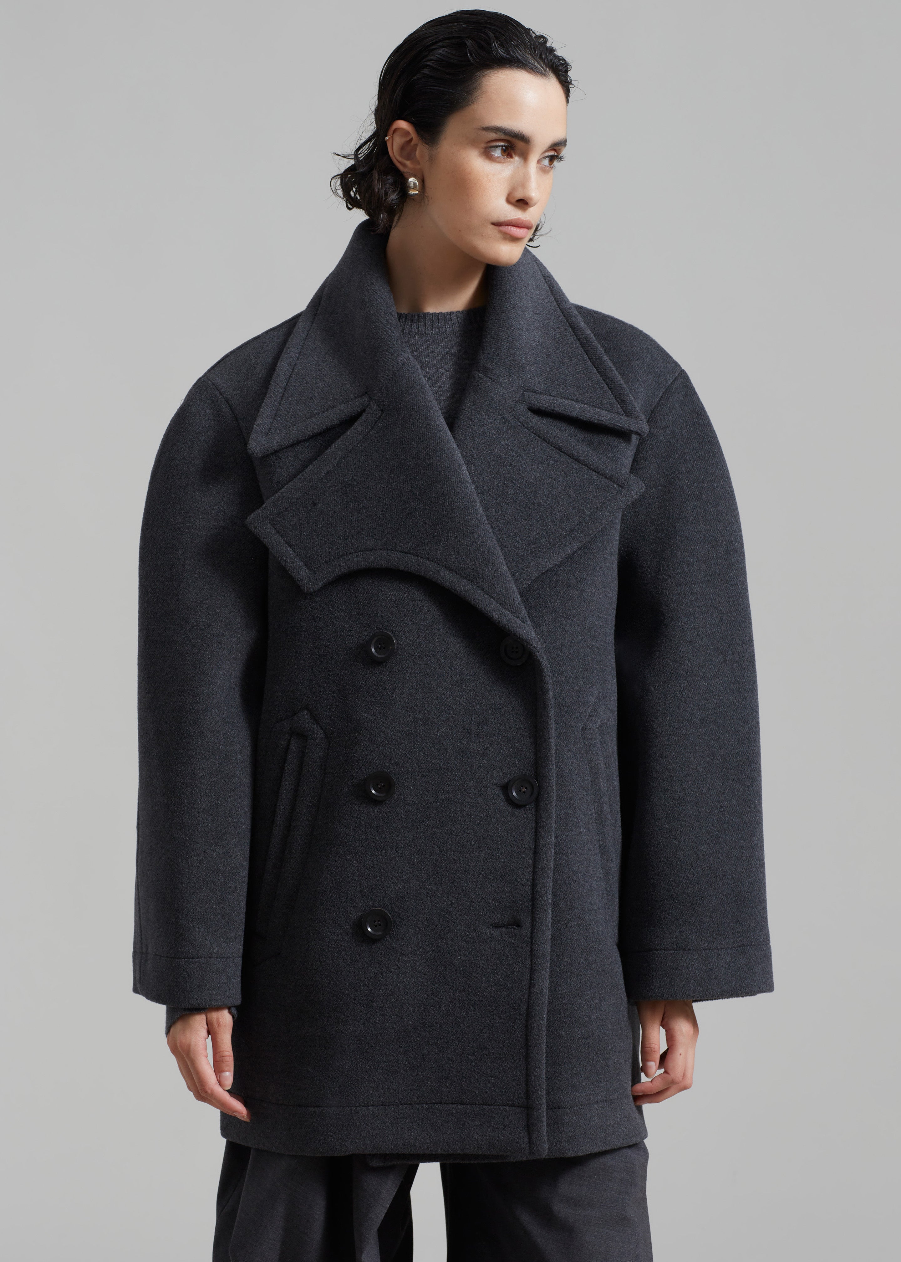 Low Classic Wide Collar Peacoat - Grey