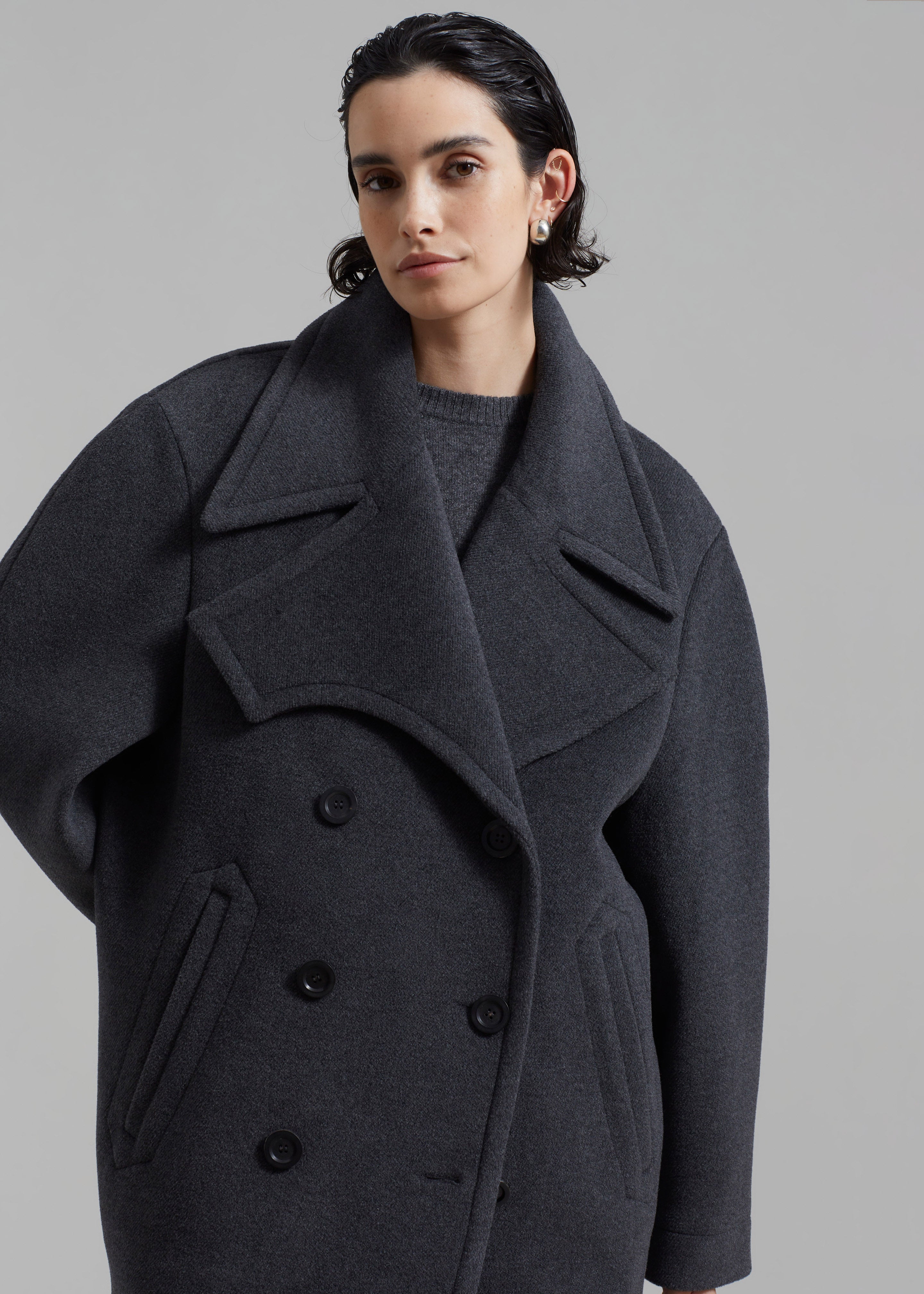 Low Classic Wide Collar Peacoat - Grey – The Frankie Shop