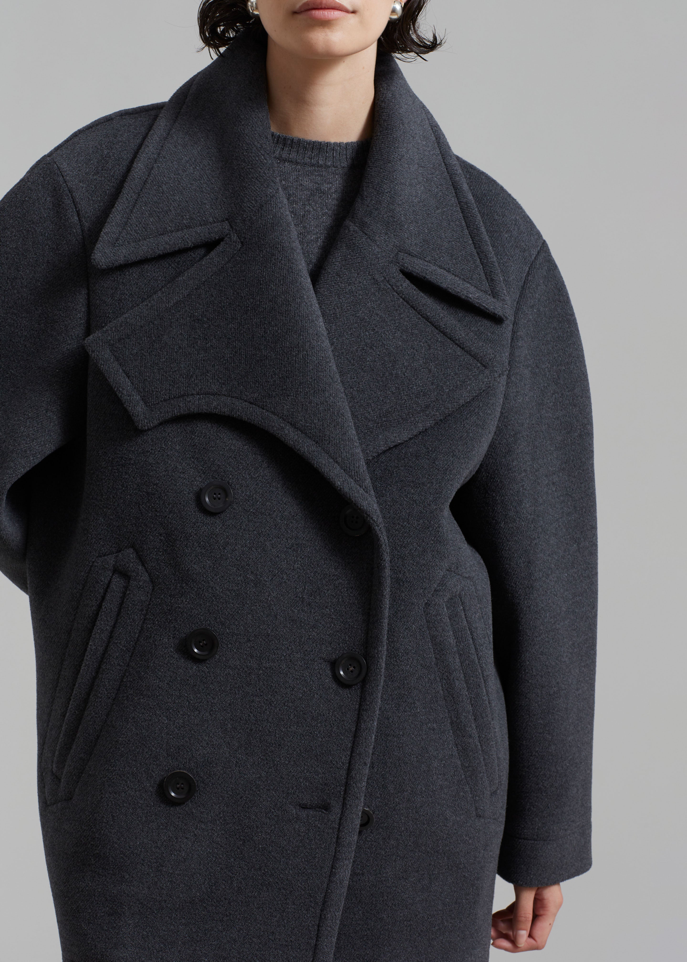 Low Classic Wide Collar Peacoat - Grey