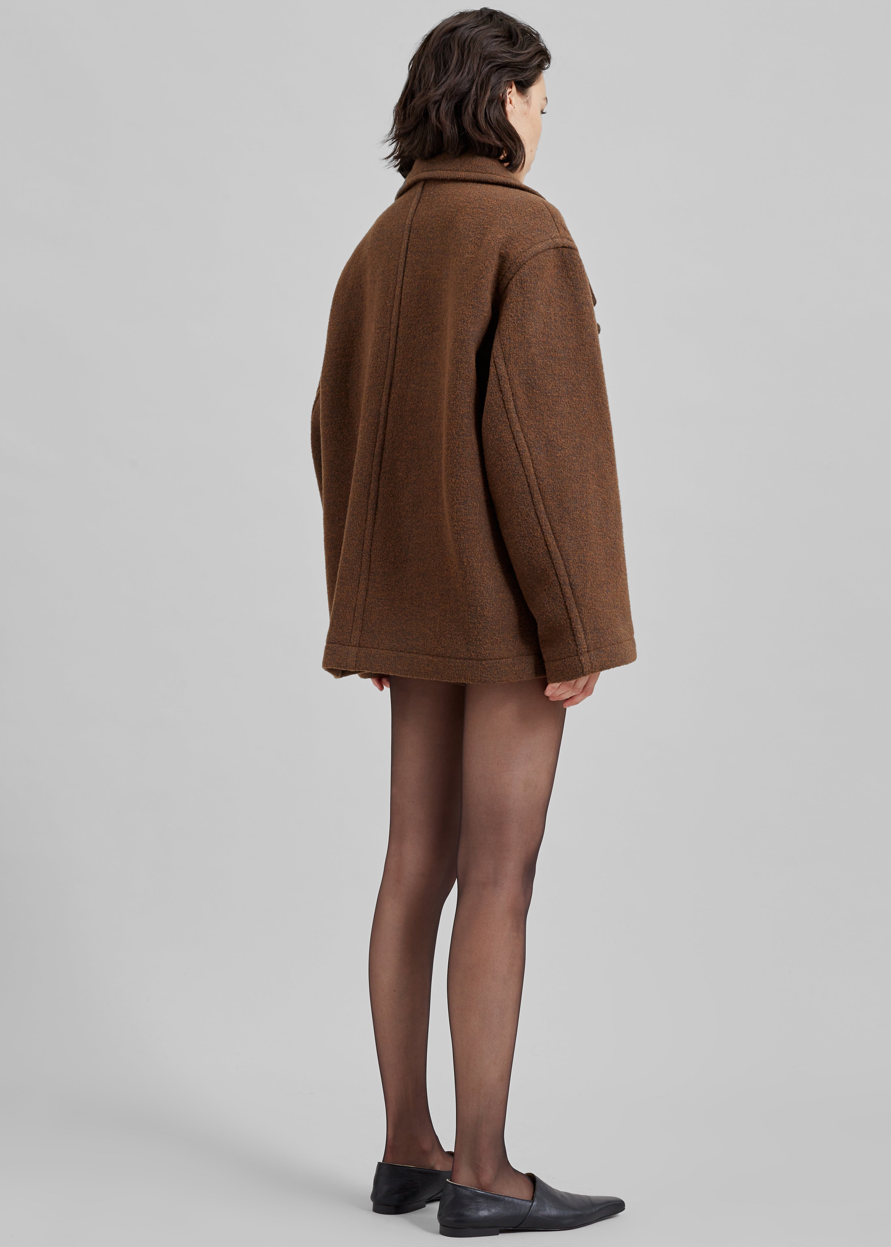 Low Classic Wool Wide Collar Coat - Brown - 8