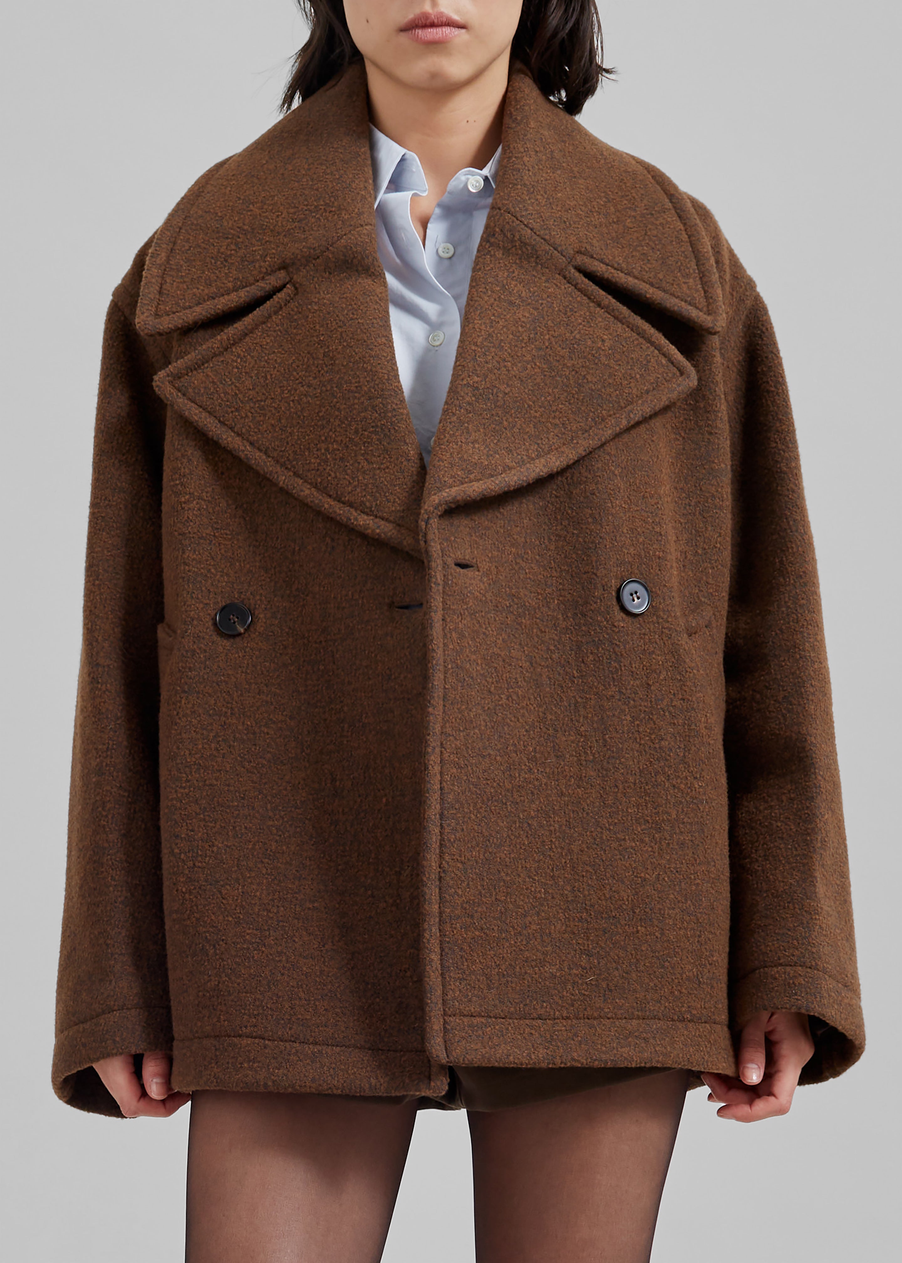 Low Classic Wool Wide Collar Coat - Brown - 5