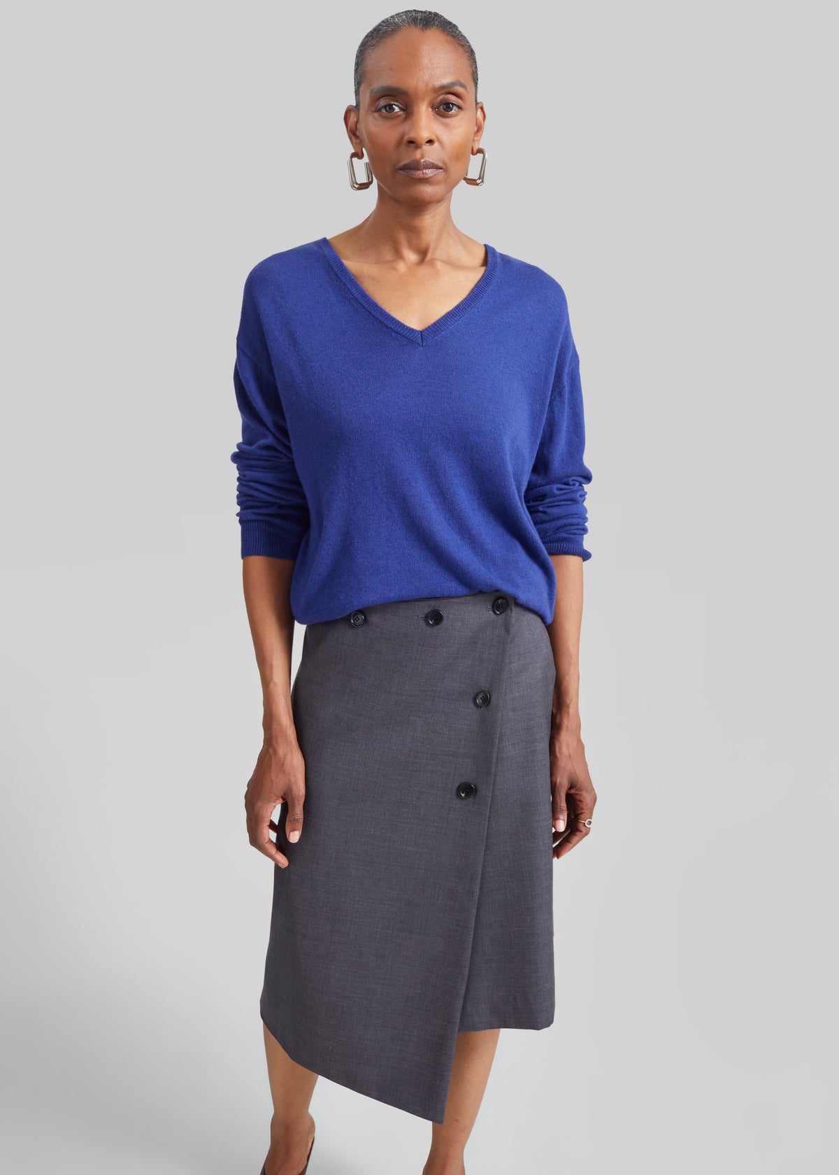 Lowell Asymmetric Midi Skirt - Grey Melange