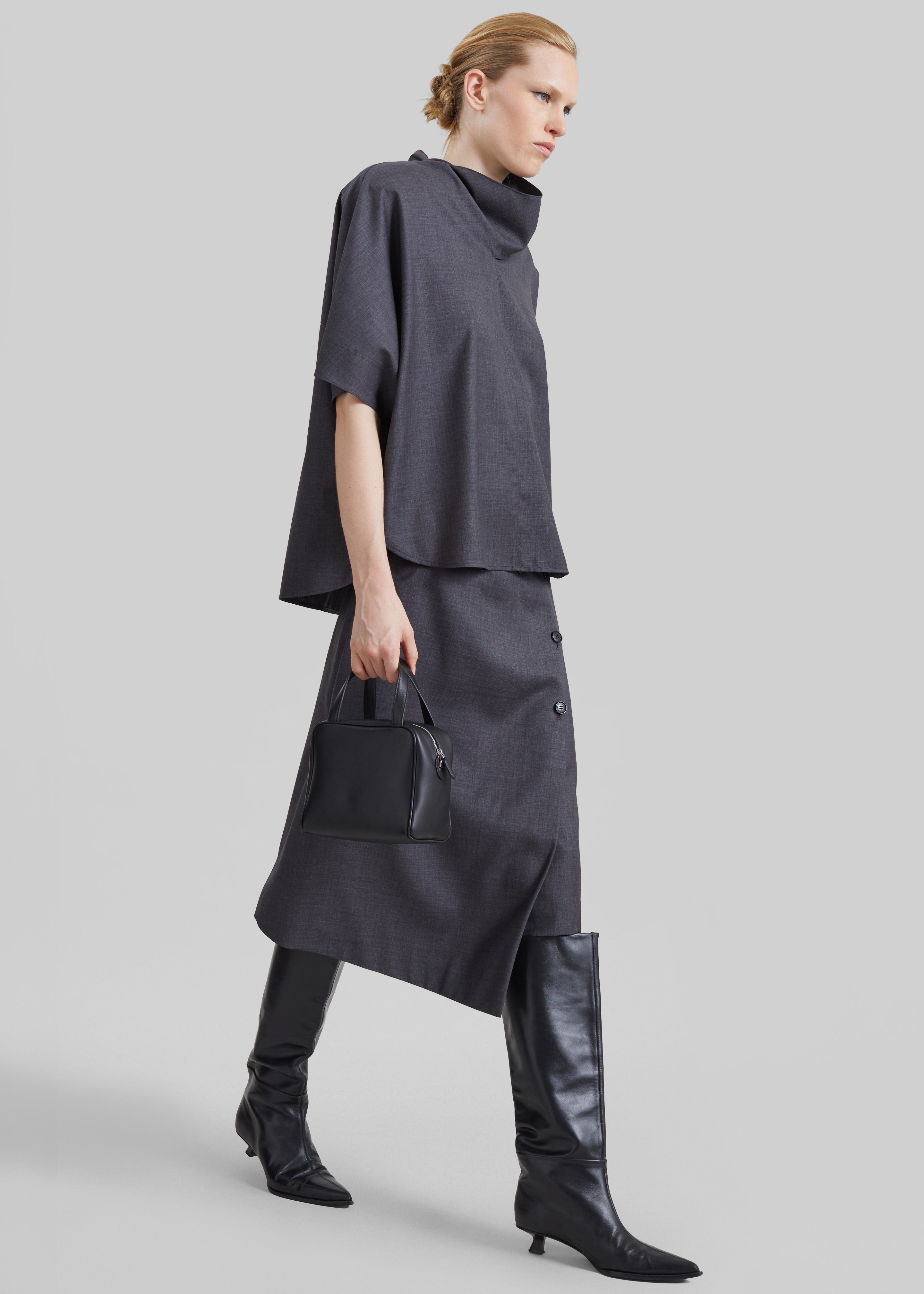 Lowell Asymmetric Midi Skirt - Grey Melange