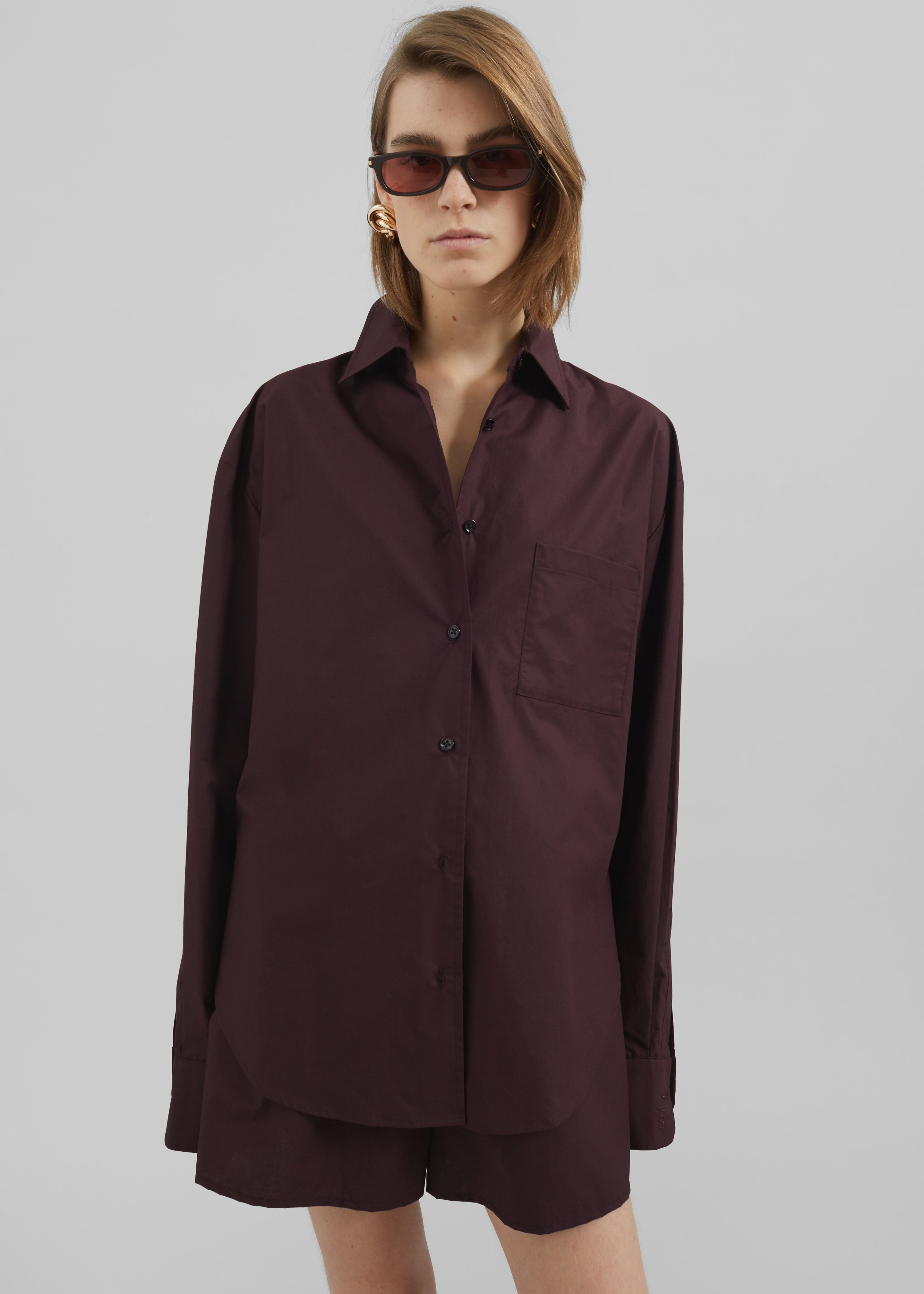 MHL. FLUID COTTON POPLIN SHIRT ダークブラウン PJ Shirt in Carob