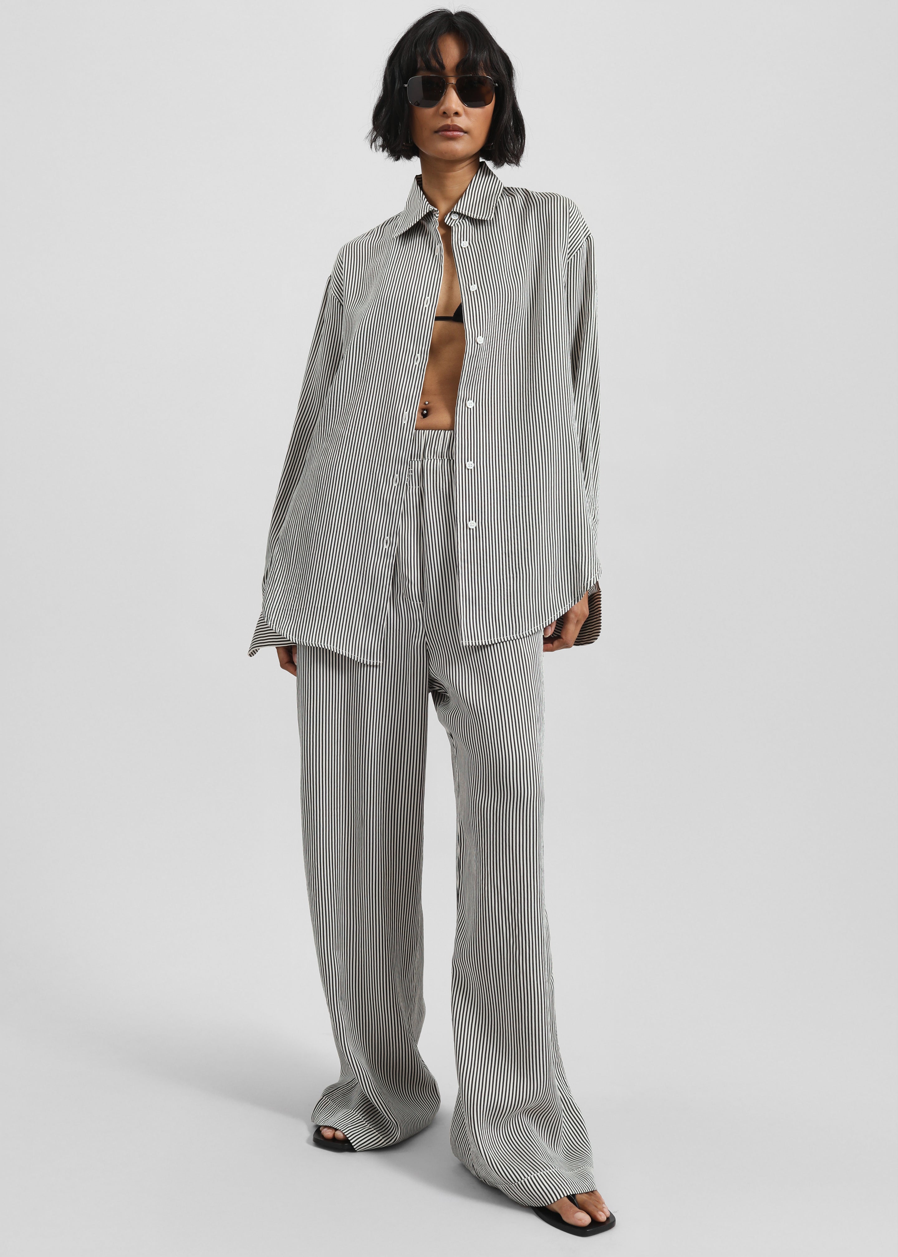 Lui Striped Silk Shirt - Black/White Stripe - 4