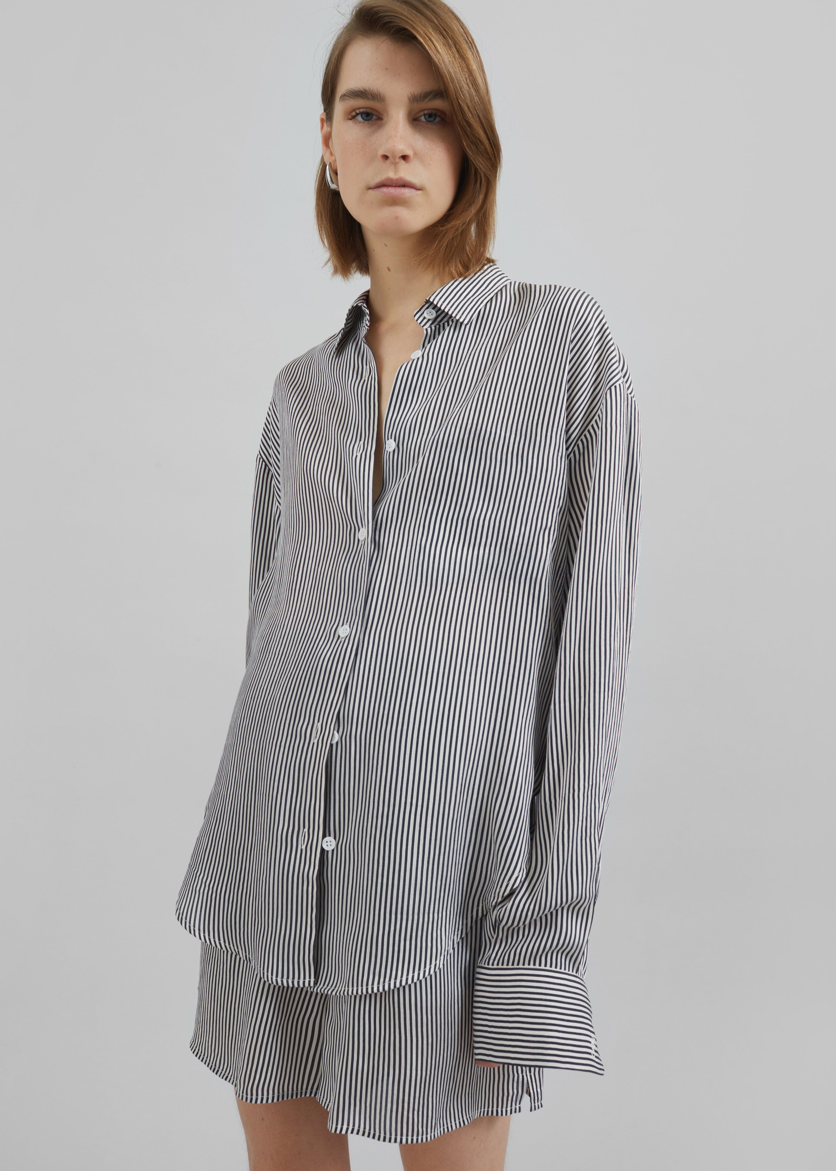 Lui Striped Silk Shirt - Black/White Stripe - 3
