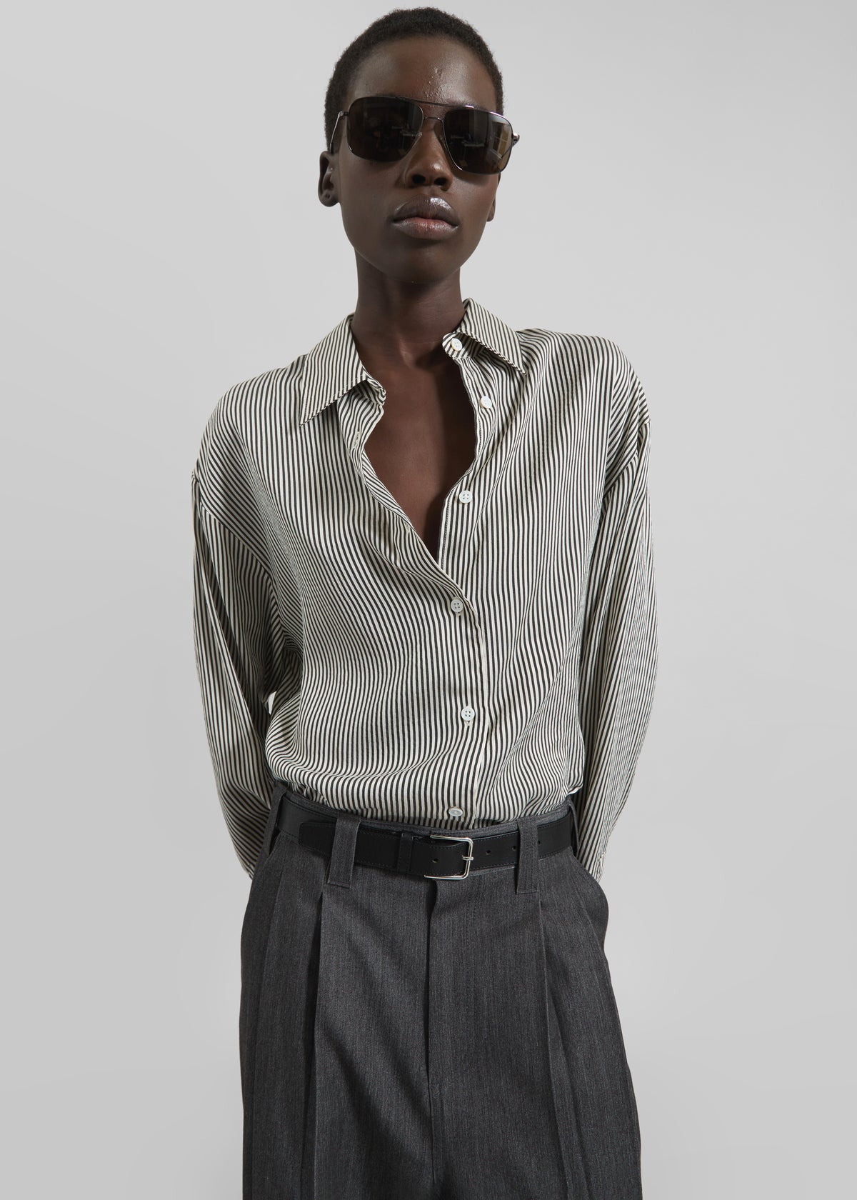 Lui Striped Silk Shirt Black/White Stripe – The Frankie Shop