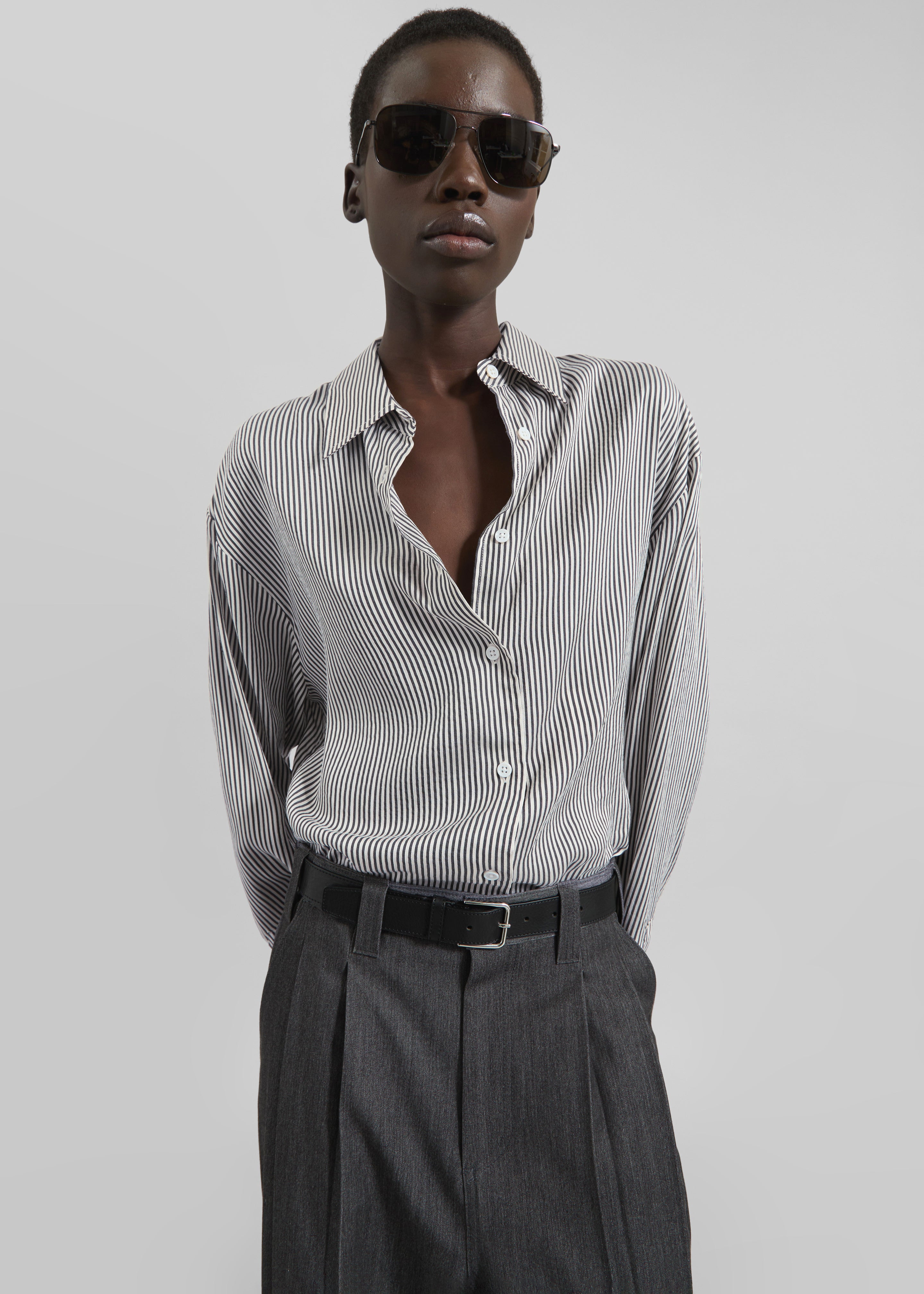 Lui Striped Silk Shirt - Black/White Stripe – The Frankie Shop