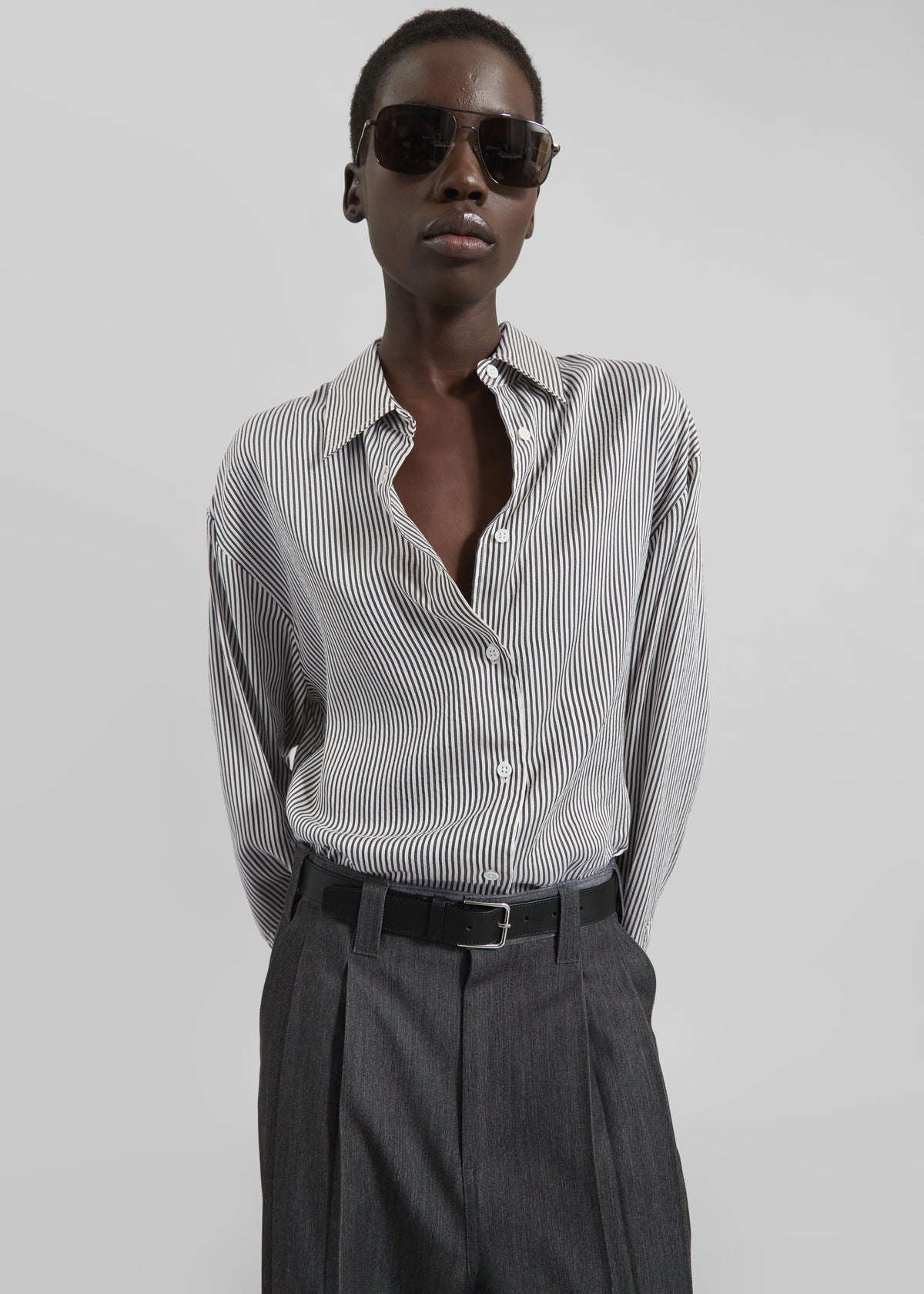 Lui Striped Silk Shirt - Black/White Stripe Lui Striped Silk Shirt - Black/White Stripe