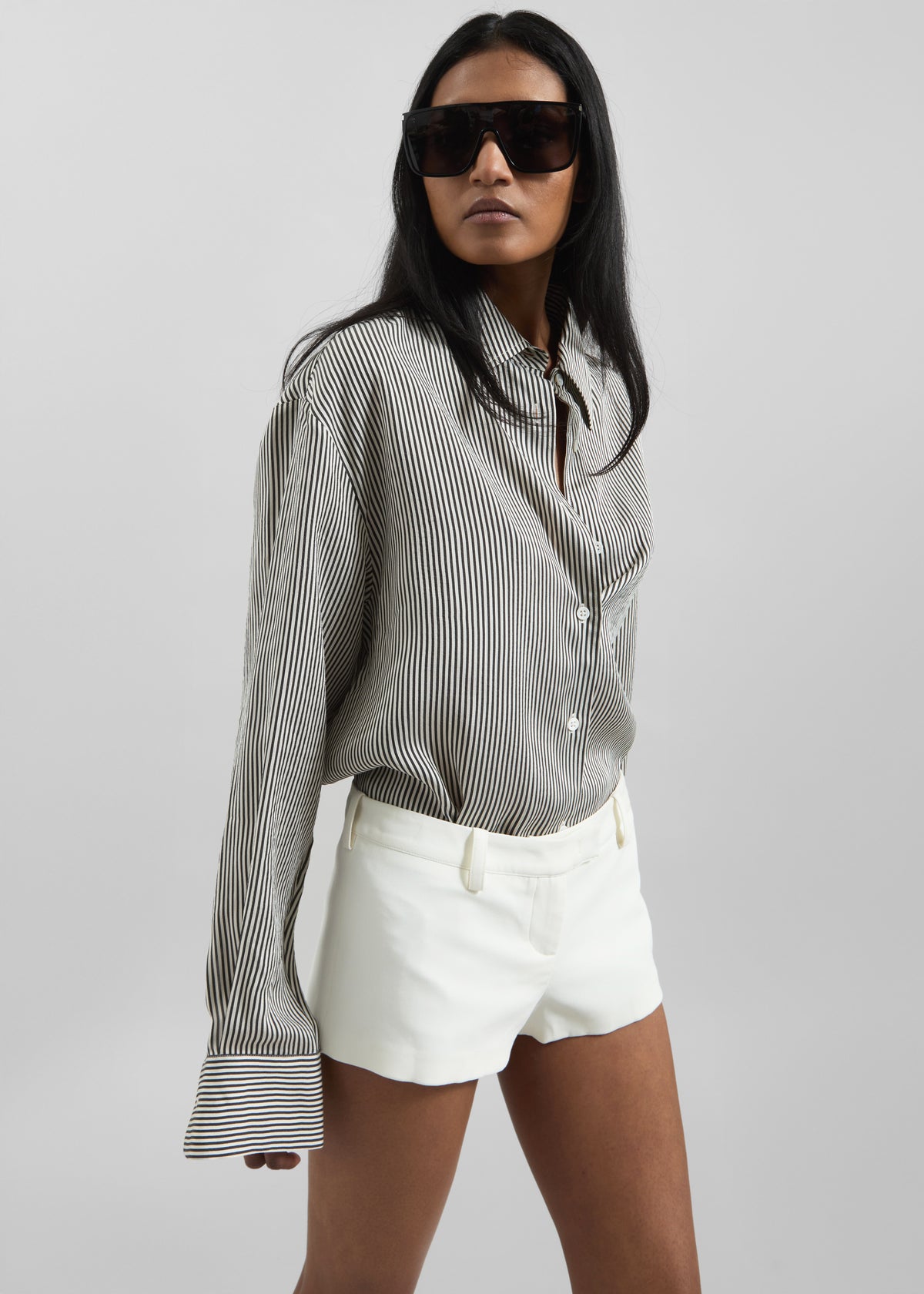 Lui Striped Silk Shirt - Black/White Stripe - 8