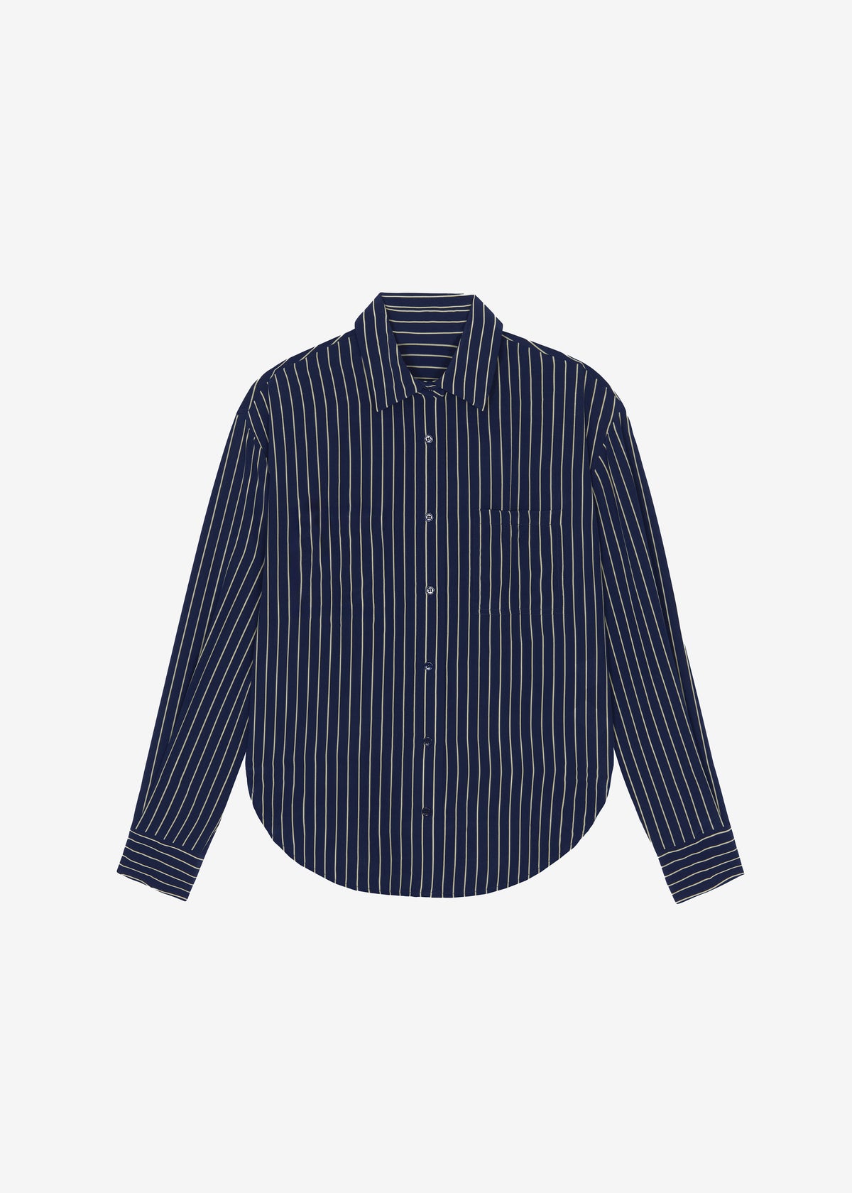 Lui Striped Shirt - Navy/Beige Pinstripe The Frankie Shop Lui Striped Shirt - Navy/Beige Pinstripe The Frankie Shop