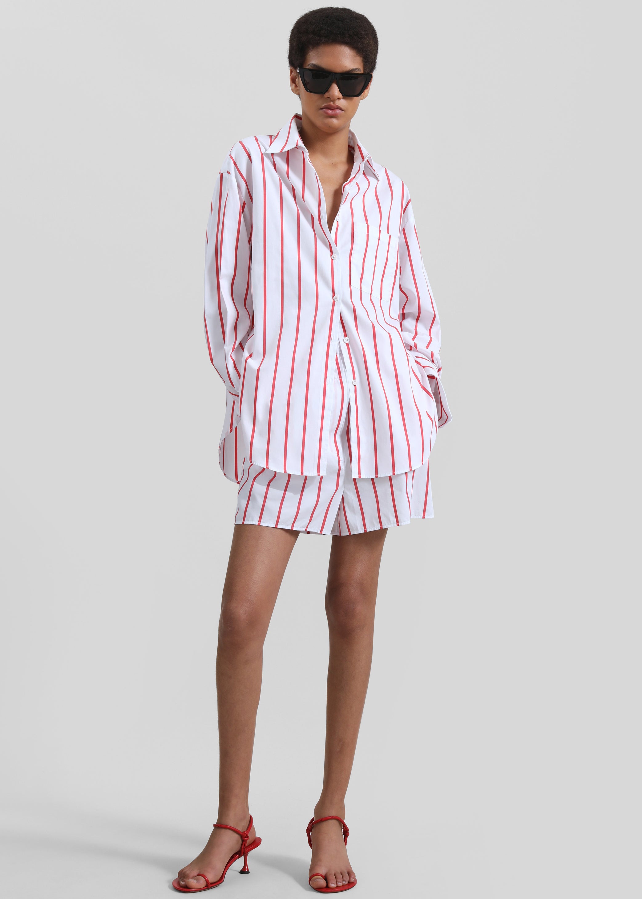 Shop the look image for Lui Striped Cotton Boxer Shorts - White/Red Stripe
