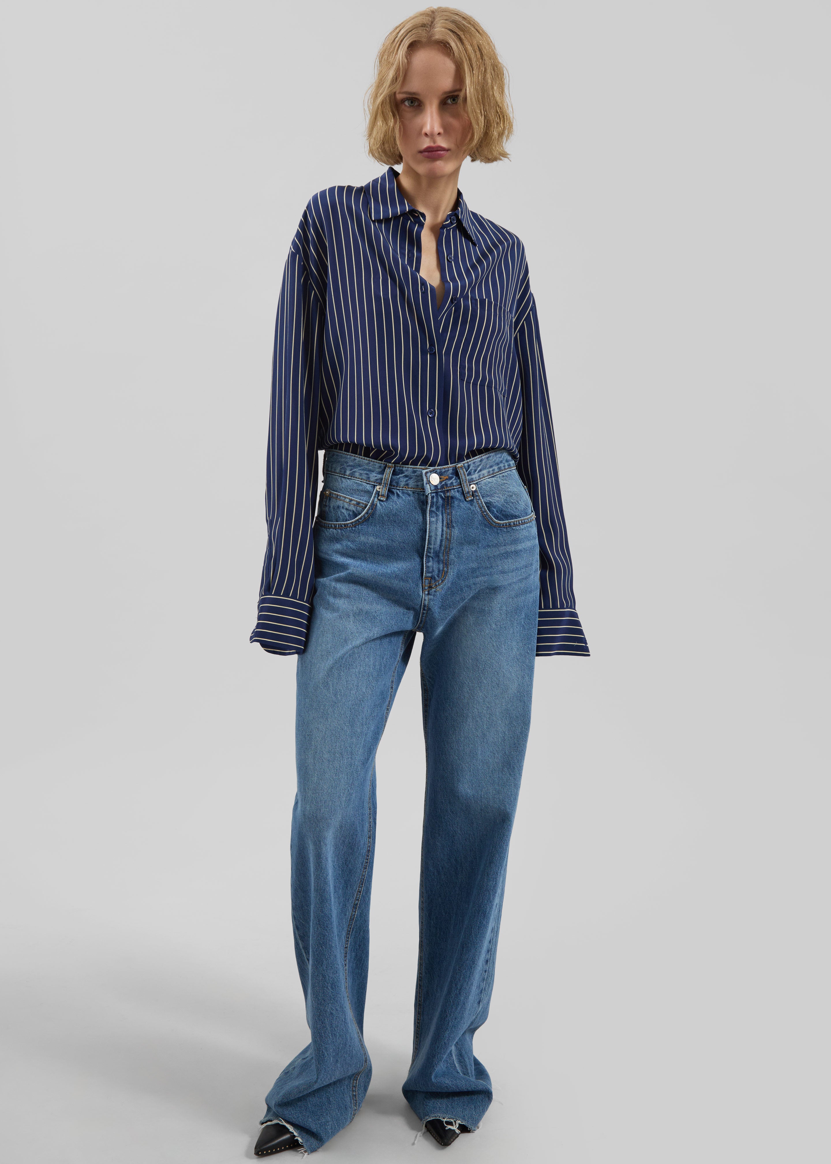 Lui Striped Shirt - Navy/Beige Pinstripe – The Frankie Shop