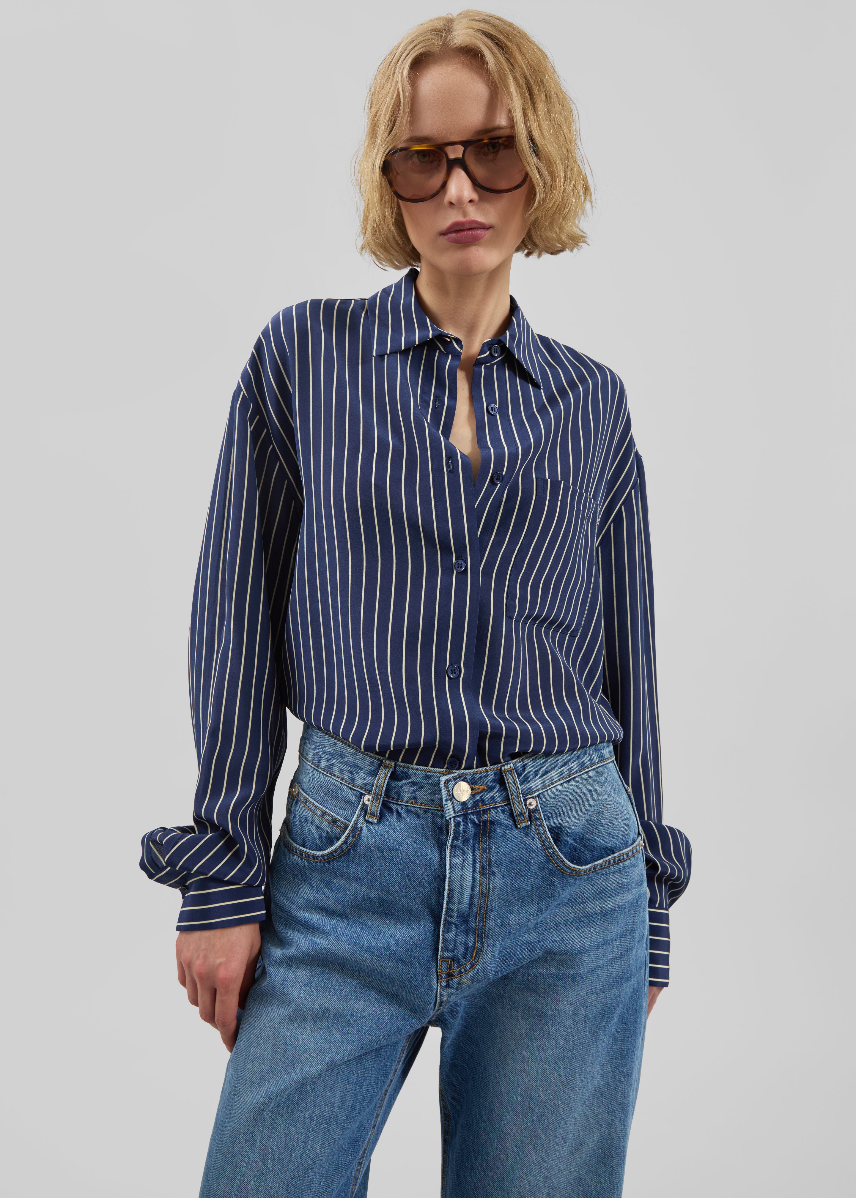 Lui Striped Shirt - Navy/Beige Pinstripe - 1