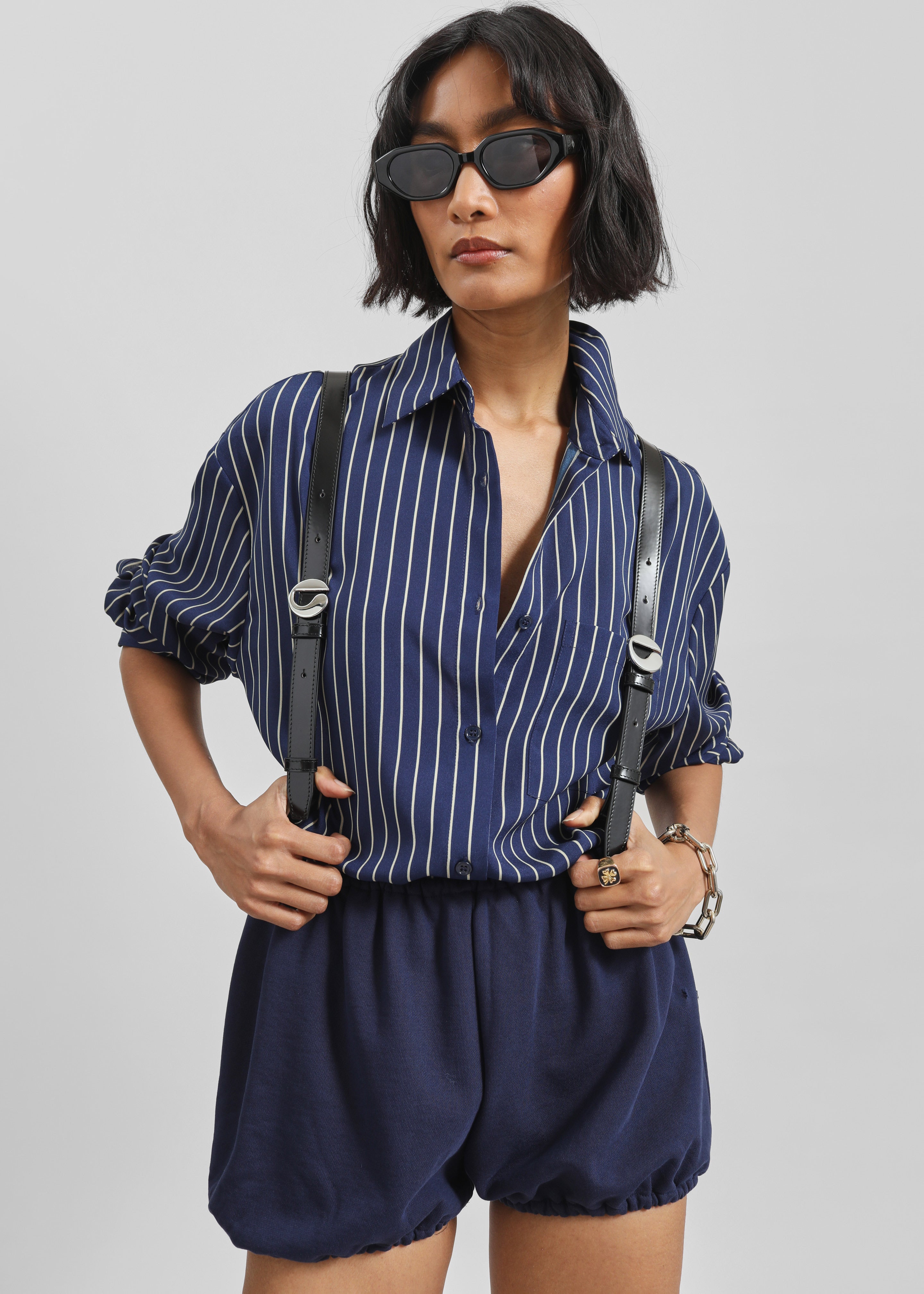 Lui Striped Shirt - Navy/Beige Pinstripe – The Frankie Shop