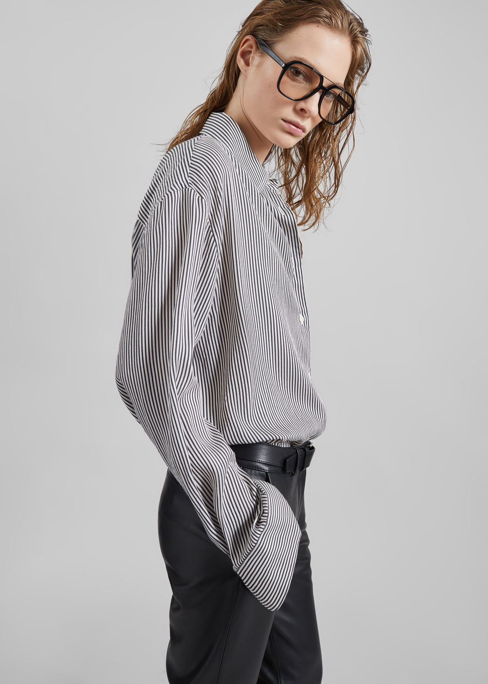 Lui Striped Silk Shirt - Black/White Stripe - 1