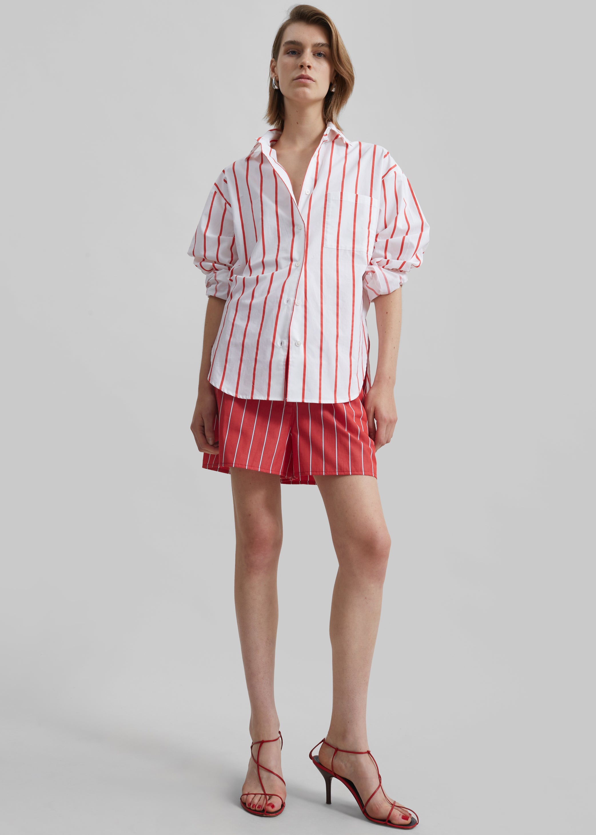 Shop the look image for Lui Striped Cotton Shirt - White/Red Stripe