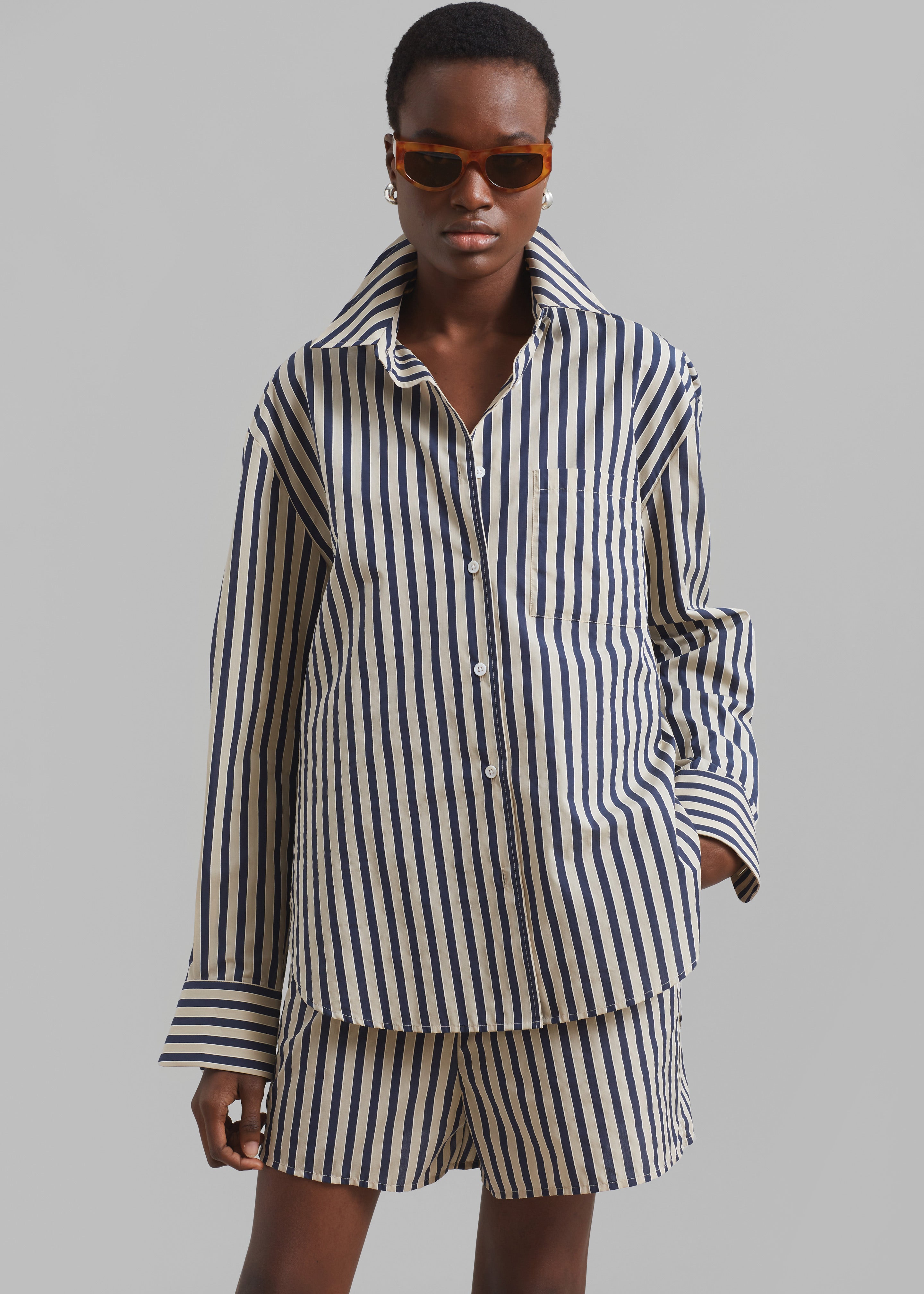 Lui Textured Shirt - Beige/Navy Multi Stripe - 2