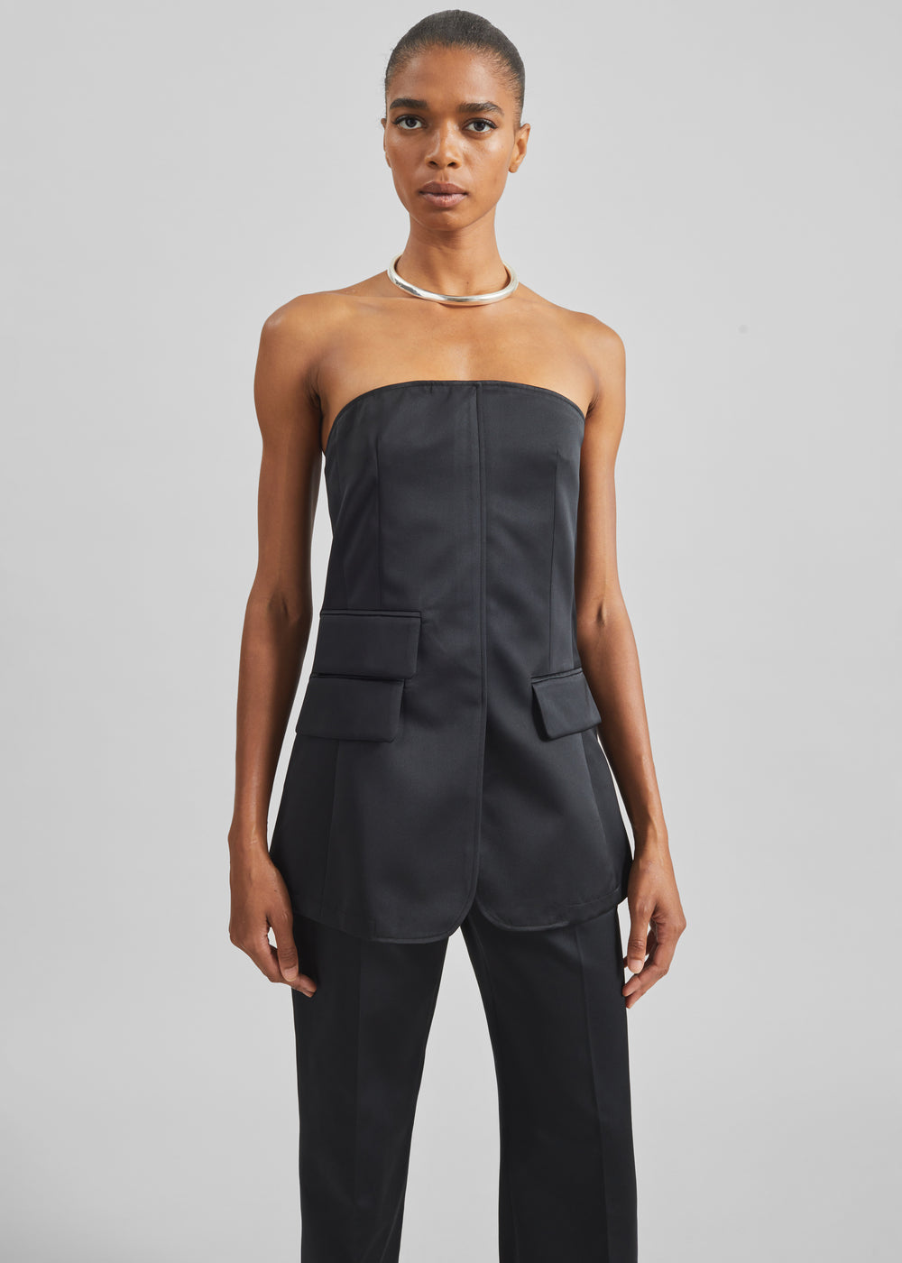 Luma Satin Bustier - Black