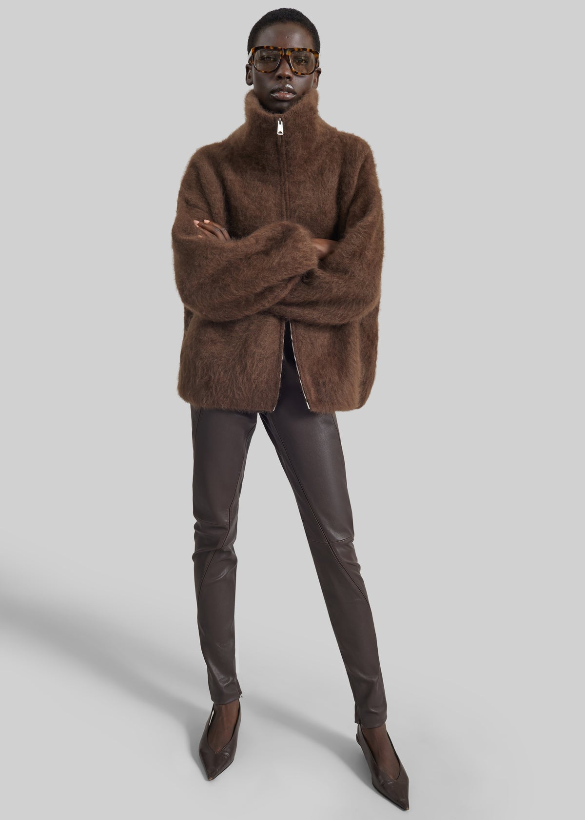 Lupa Fuzzy Zip-Up Cardigan - Brown