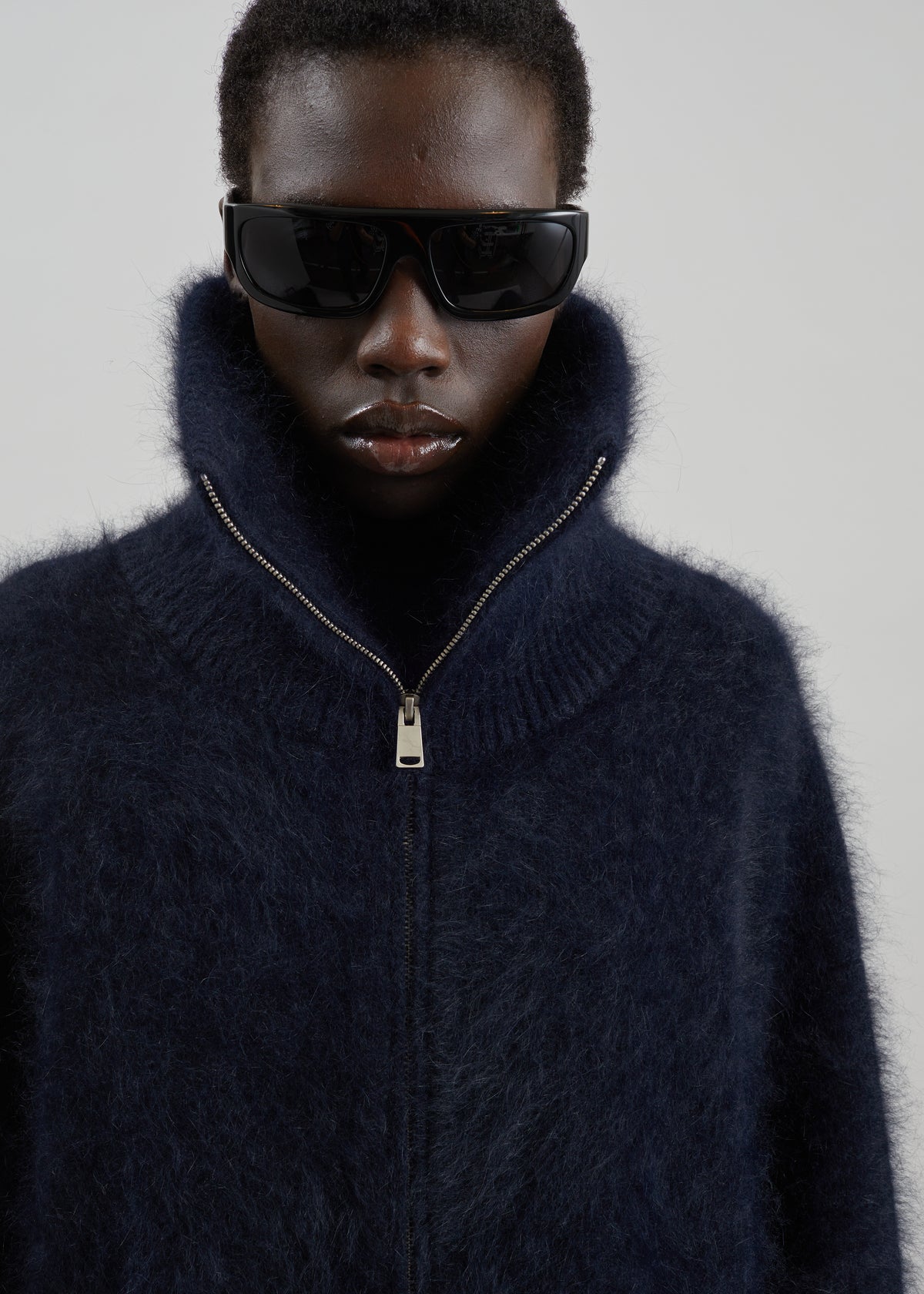 Lupa Fuzzy Zip-Up Cardigan - Navy