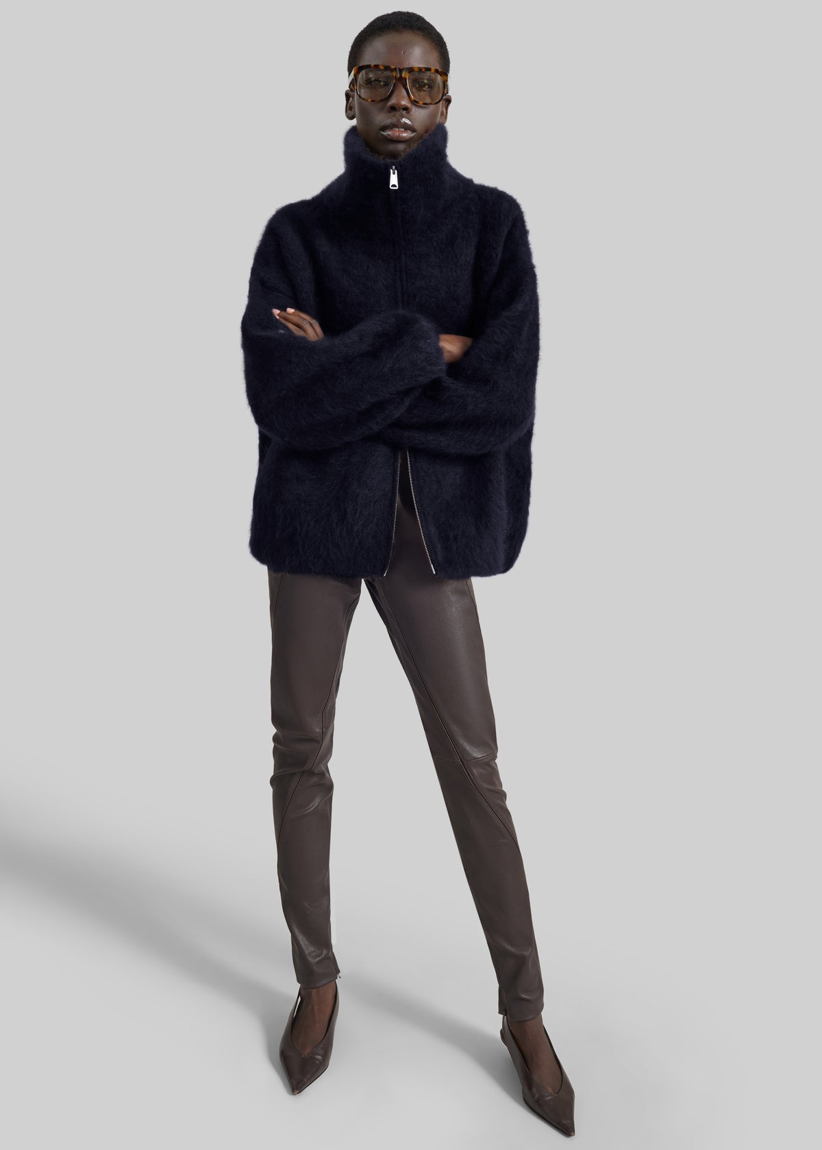Lupa Fuzzy Zip-Up Cardigan - Navy