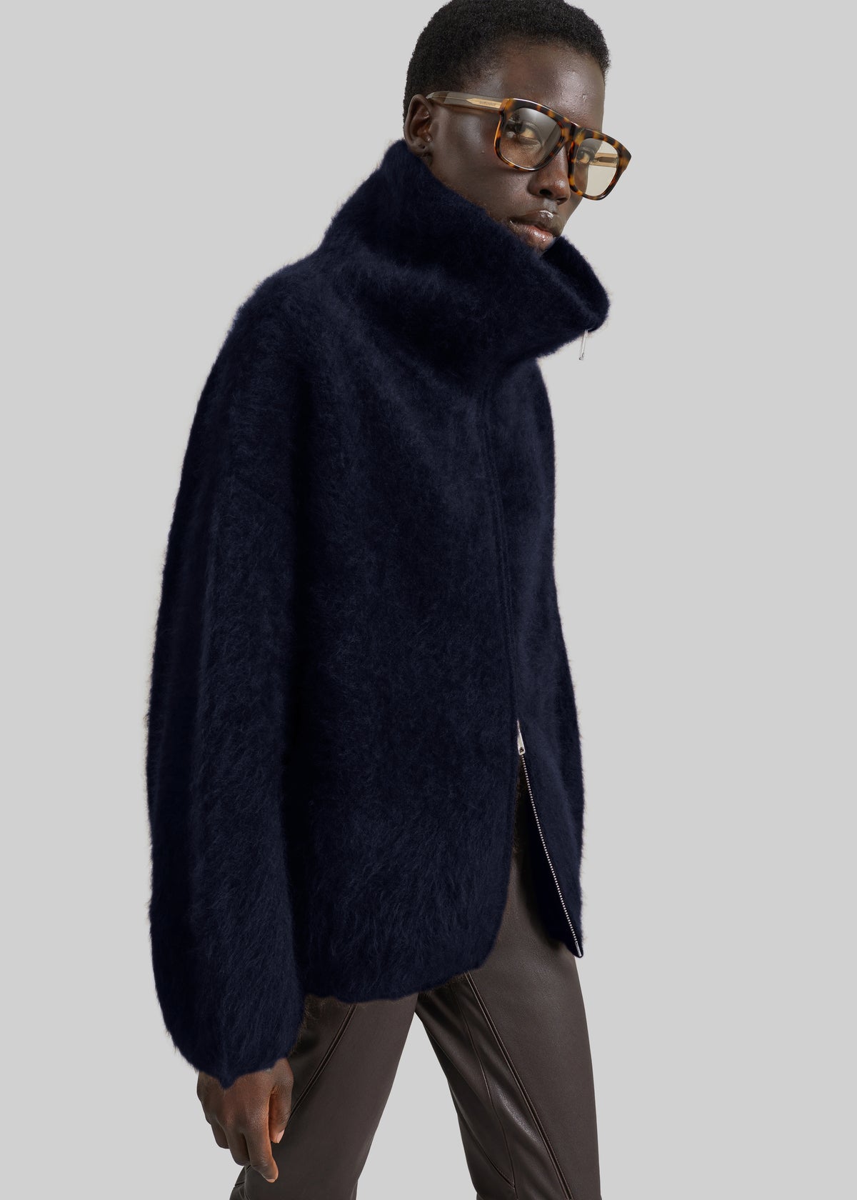 Lupa Fuzzy Zip-Up Cardigan - Navy