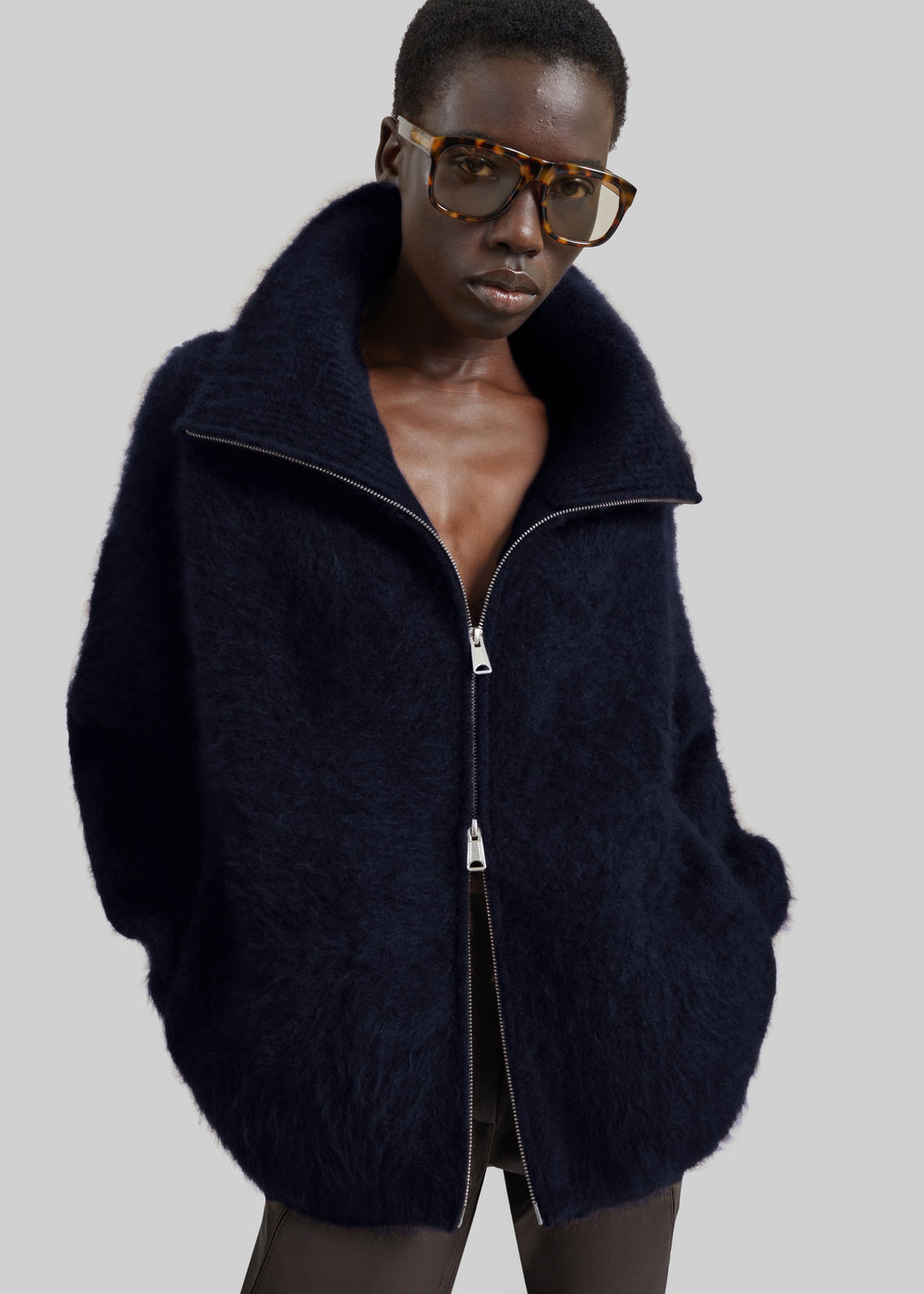 Lupa Fuzzy Zip-Up Cardigan - Navy