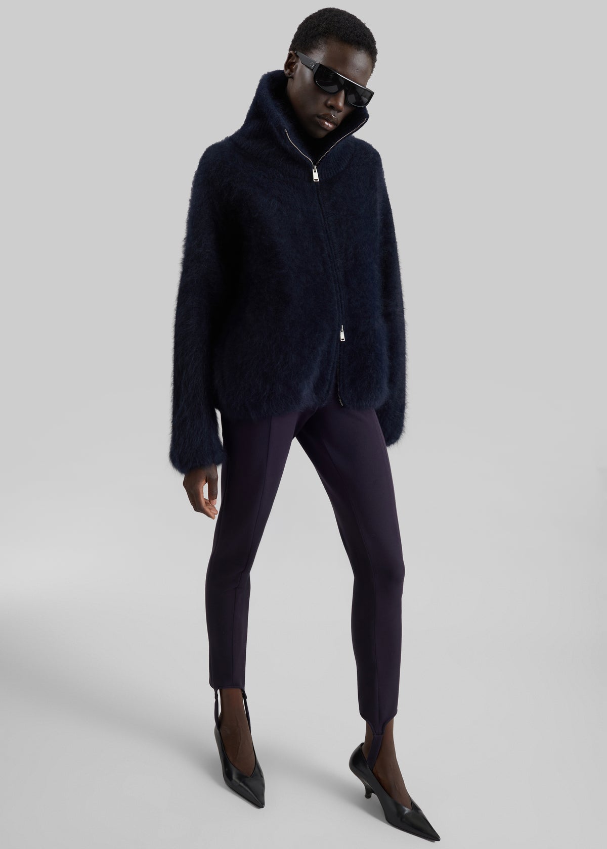Lupa Fuzzy Zip-Up Cardigan - Navy