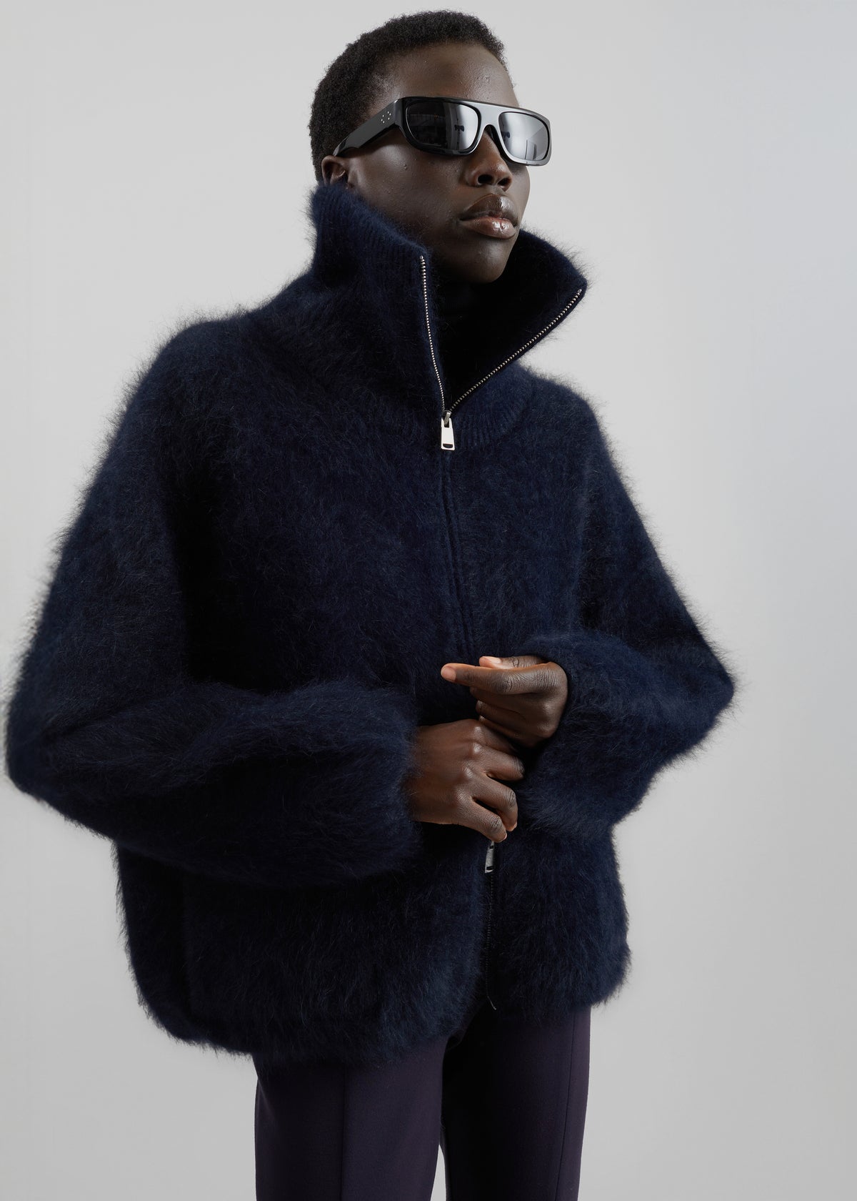 Lupa Fuzzy Zip-Up Cardigan - Navy