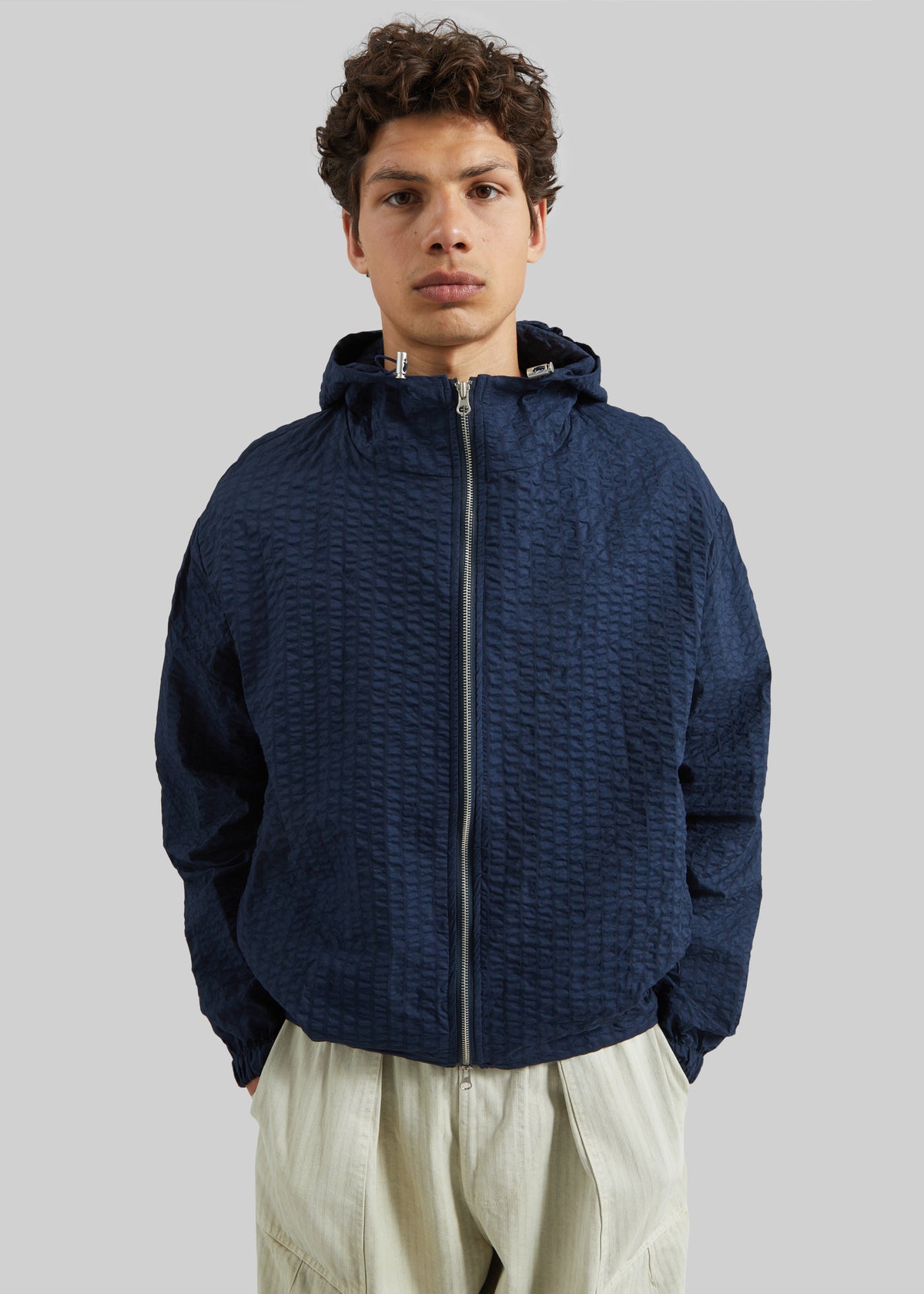 Luynes Seersucker Drawstring Jacket - Navy - 3