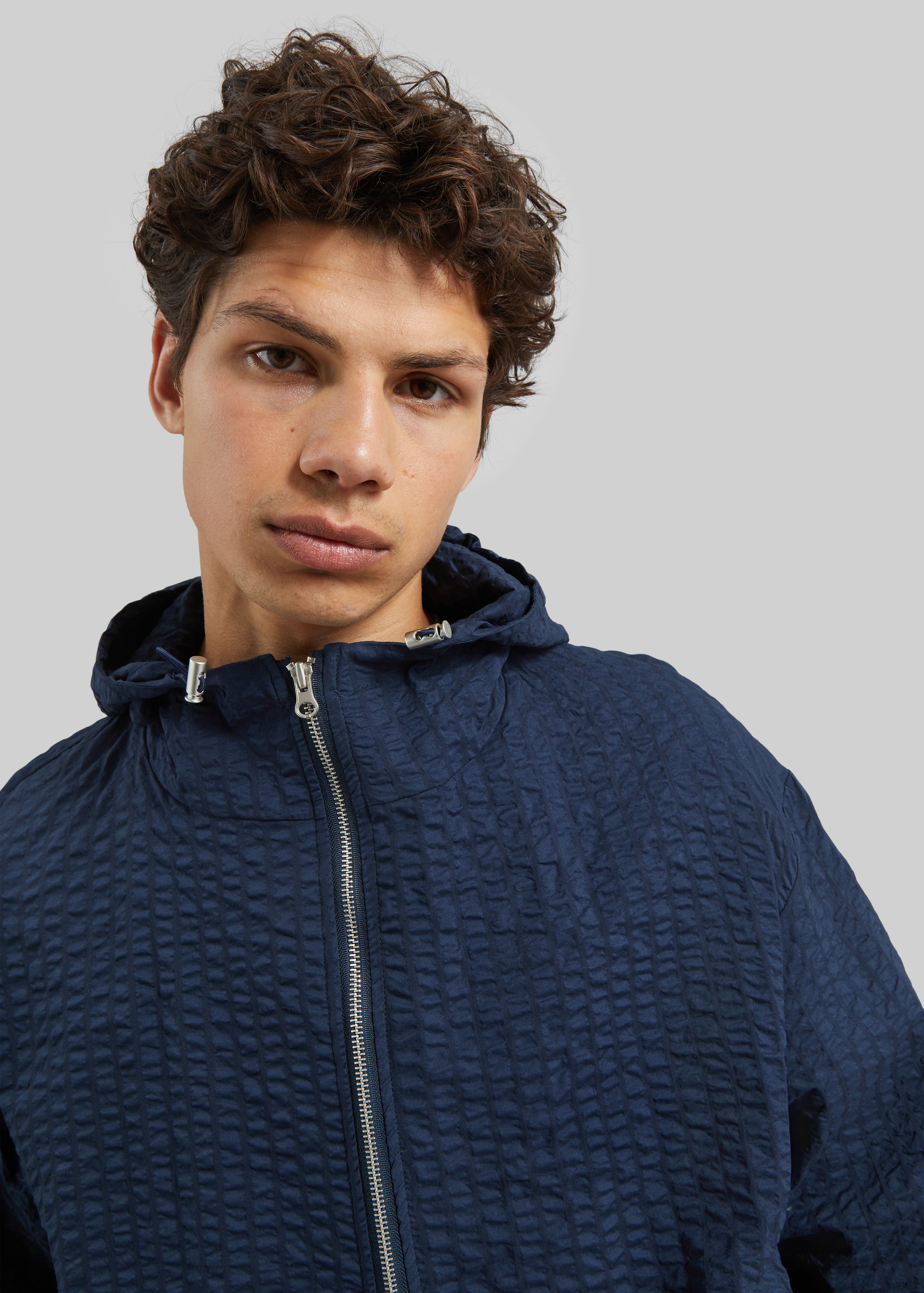 Luynes Seersucker Drawstring Jacket - Navy - 2