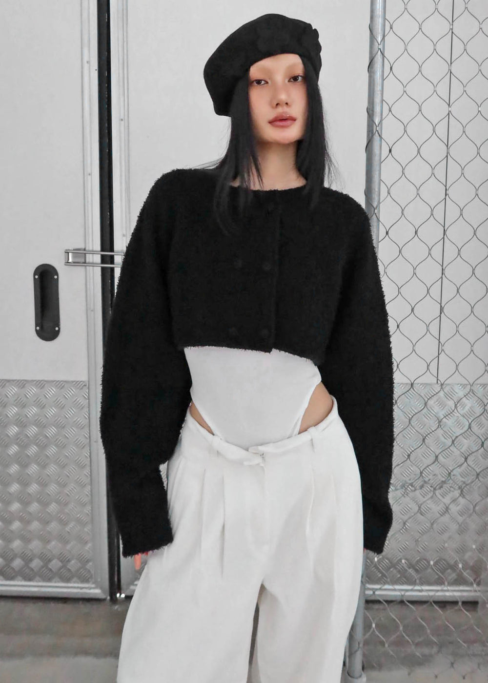 Lyall Fuzzy Cropped Jacket - Black