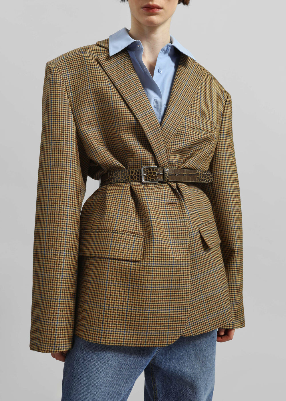 Lyra Oversized Houndstooth Blazer - Camel - 1