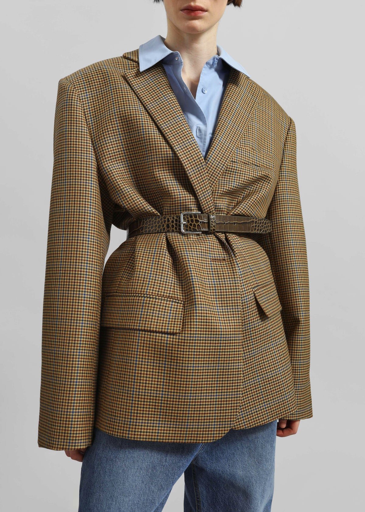 Lyra Oversized Houndstooth Blazer - Camel - 2