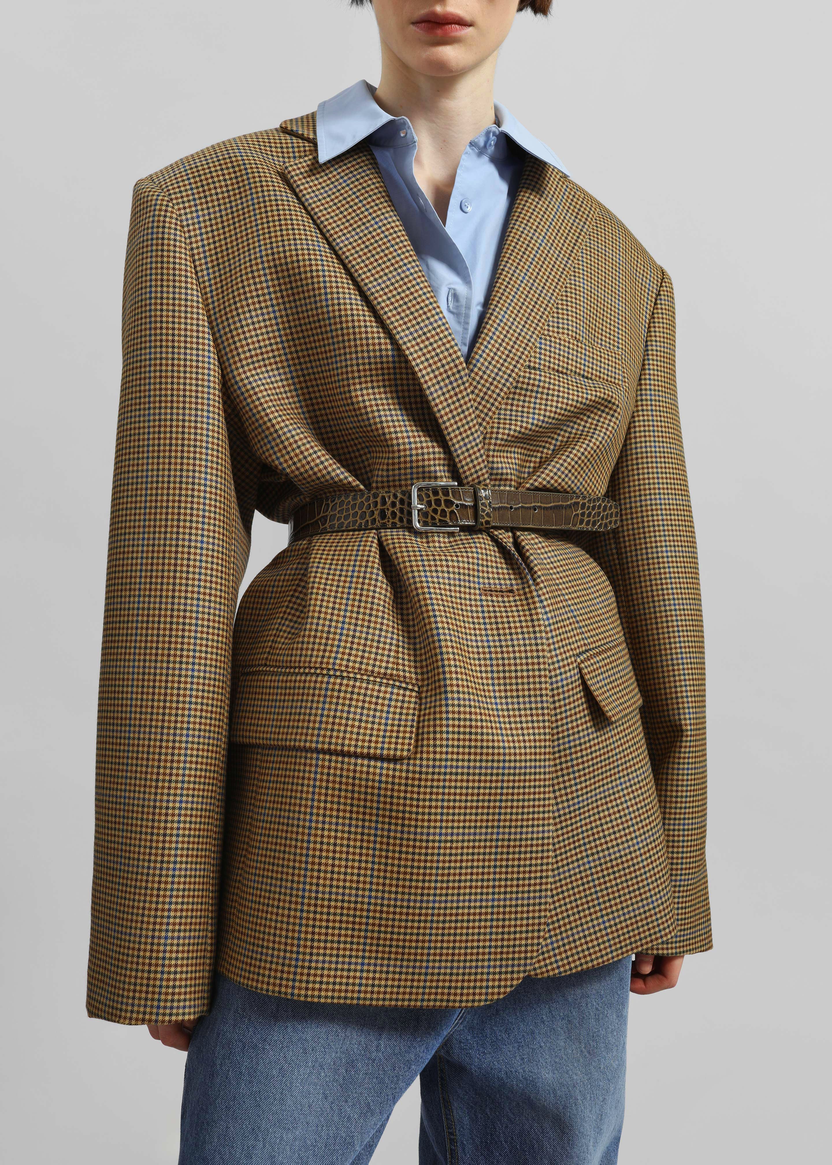 Lyra Oversized Houndstooth Blazer - Camel - 2