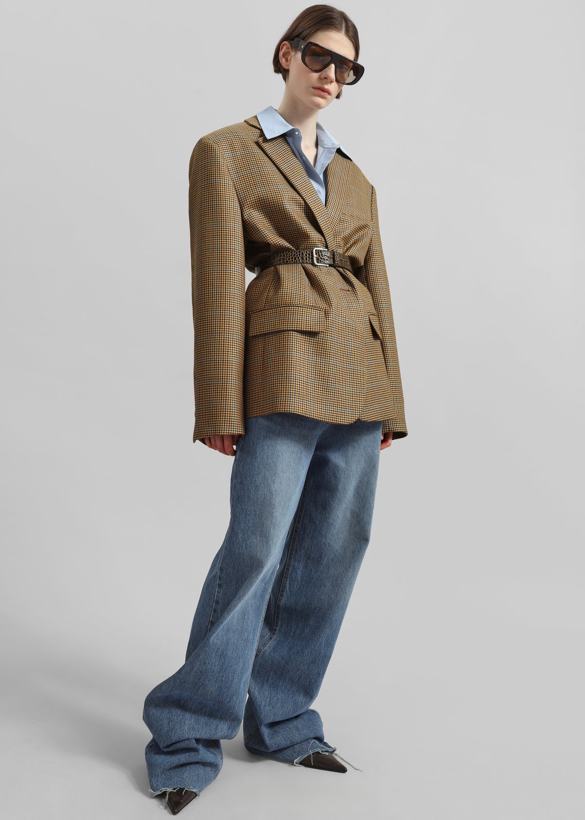 Lyra Oversized Houndstooth Blazer - Camel - 3