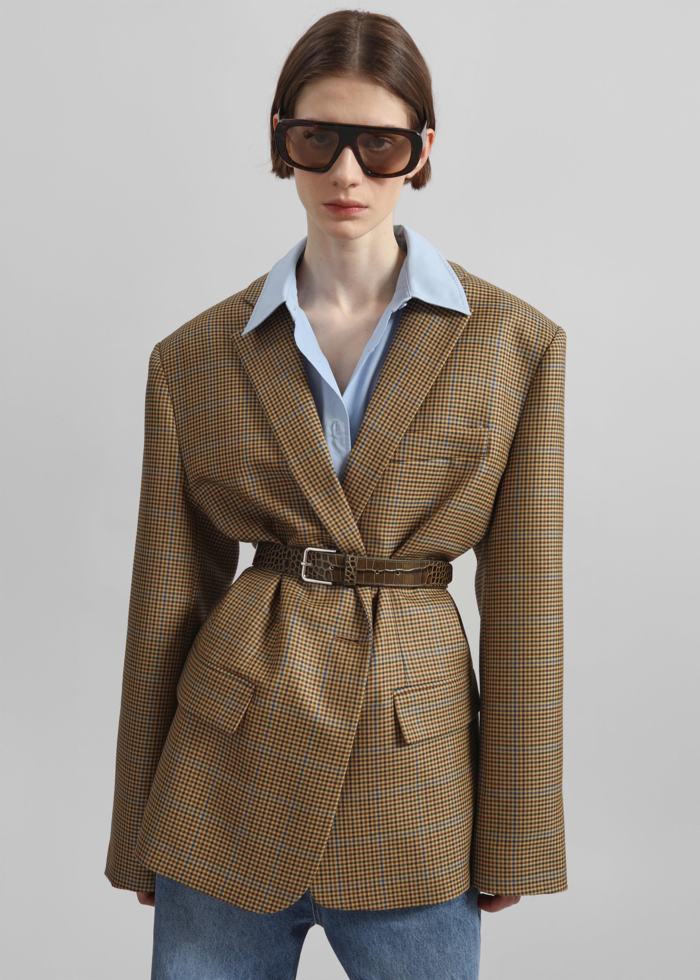 Lyra Oversized Houndstooth Blazer - Camel - 1