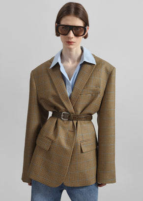 Lyra Oversized Houndstooth Blazer - Camel