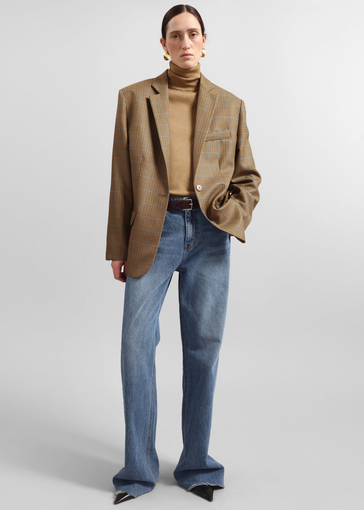 Lyra Oversized Houndstooth Blazer - Camel - 6