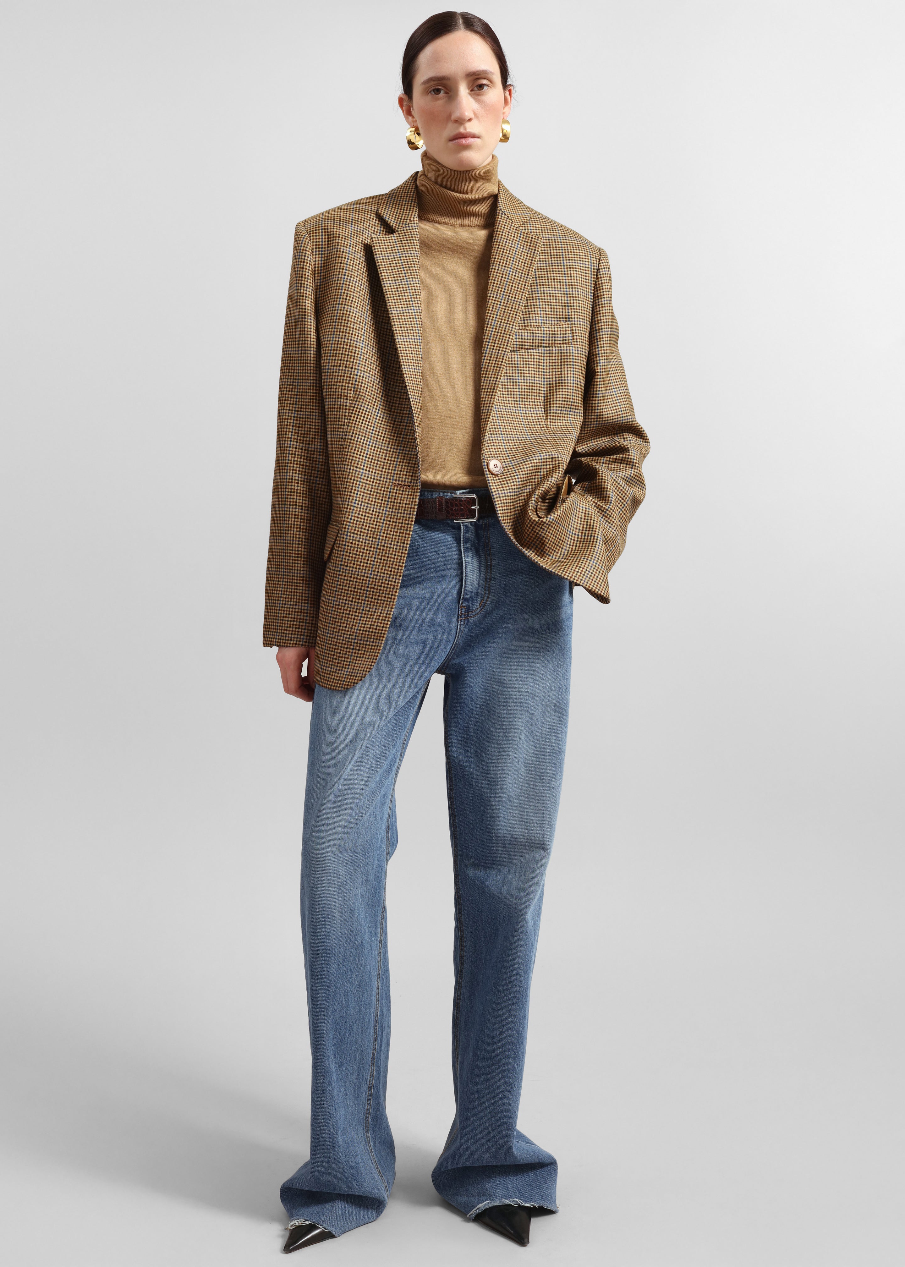 Lyra Oversized Houndstooth Blazer - Camel - 6