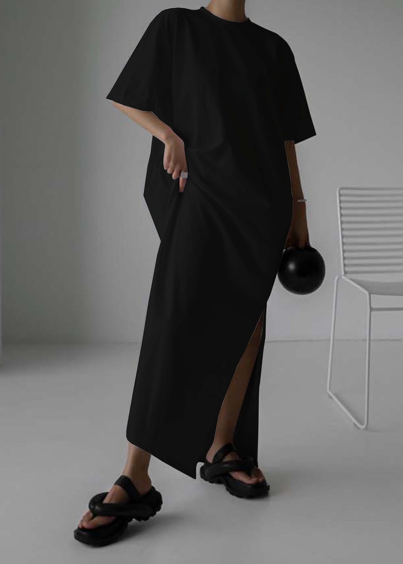 Lou Oversized Tee Dress - Black - 1